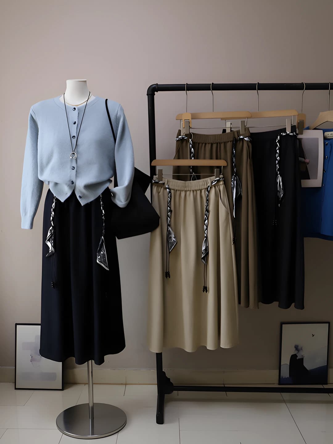 Ayollar uchun 2026 kuz-qish koreys uslubida nozik ko'rsatadigan A-shakl uzun yubka, bir rangli, mato nomi: paxta aralash, asosiy mato tarkibi 2: poliester, dizayn elementi: kamar