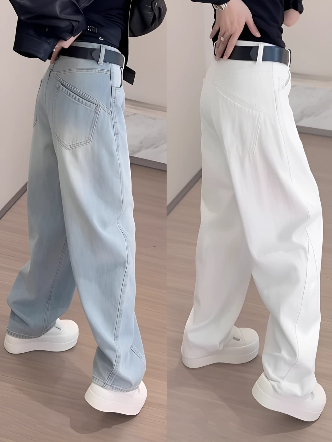 Women's plus size retro loose fit high waist slimming straight cut wide and flared jeans