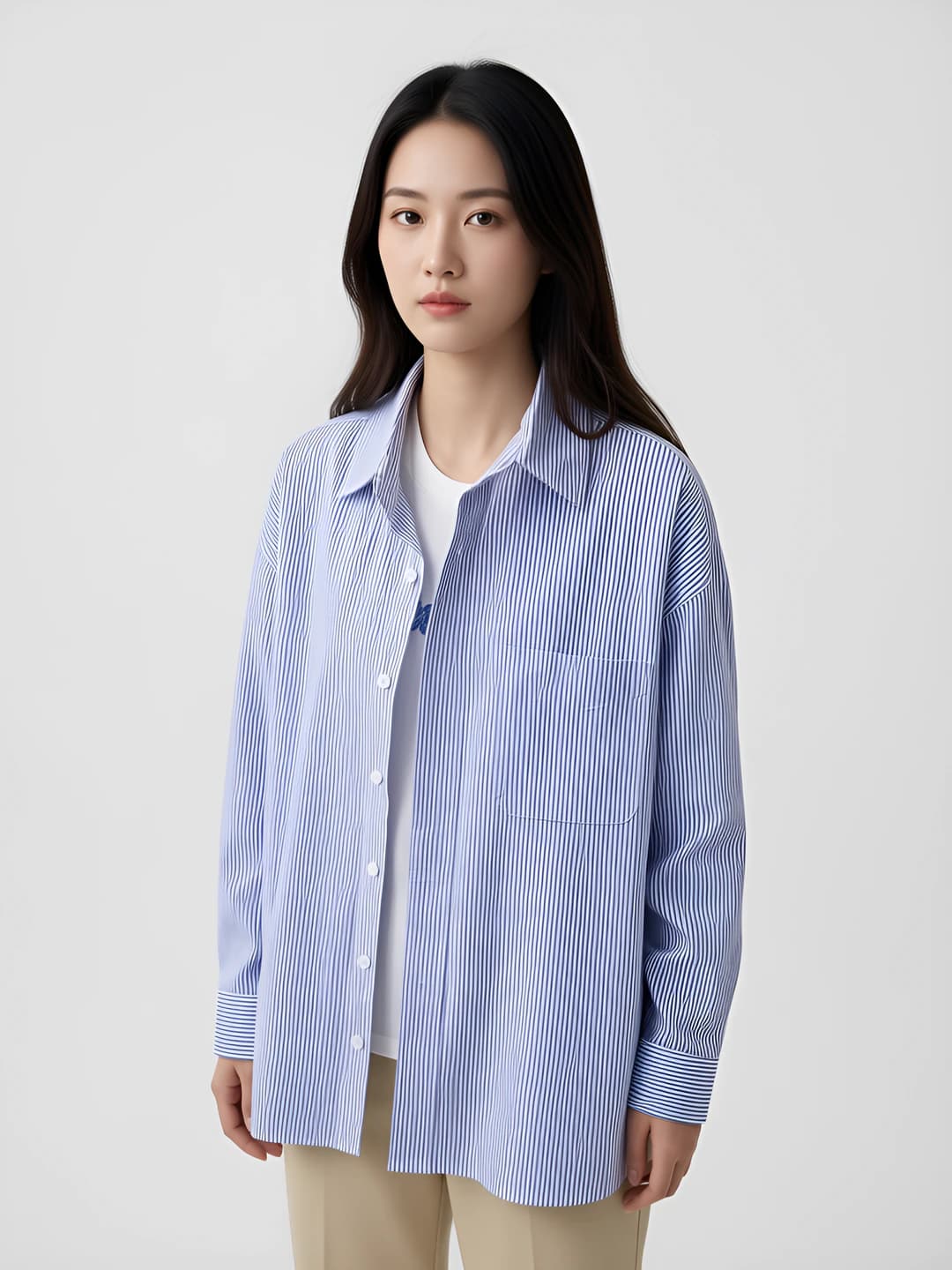 Women's retro striped long-sleeve shirt, spring-summer, loose fit, POLO collar, casual style