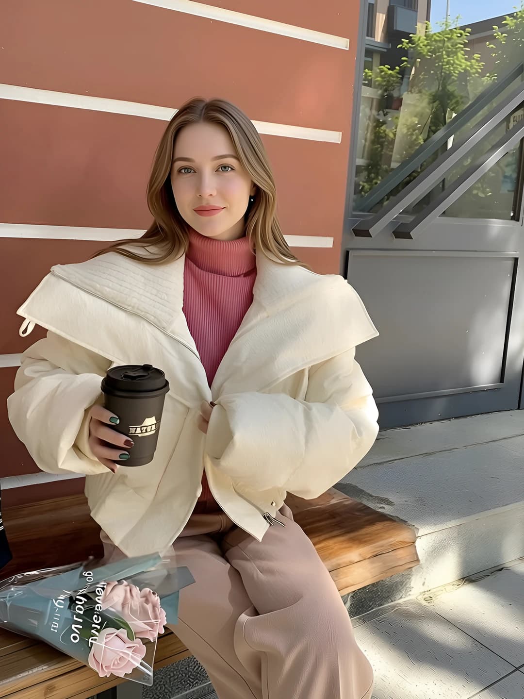 Women's winter padded jacket, Korean style, petite, retro, high neck, loose fit, thickened, zip, solid colour