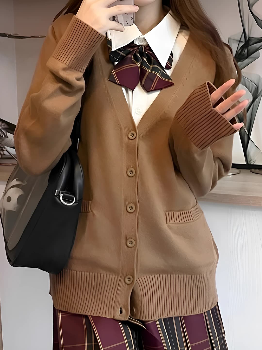 Women's knit cardigan, preppy style, solid colour, slim fit, V-neck, long sleeve, spring-autumn