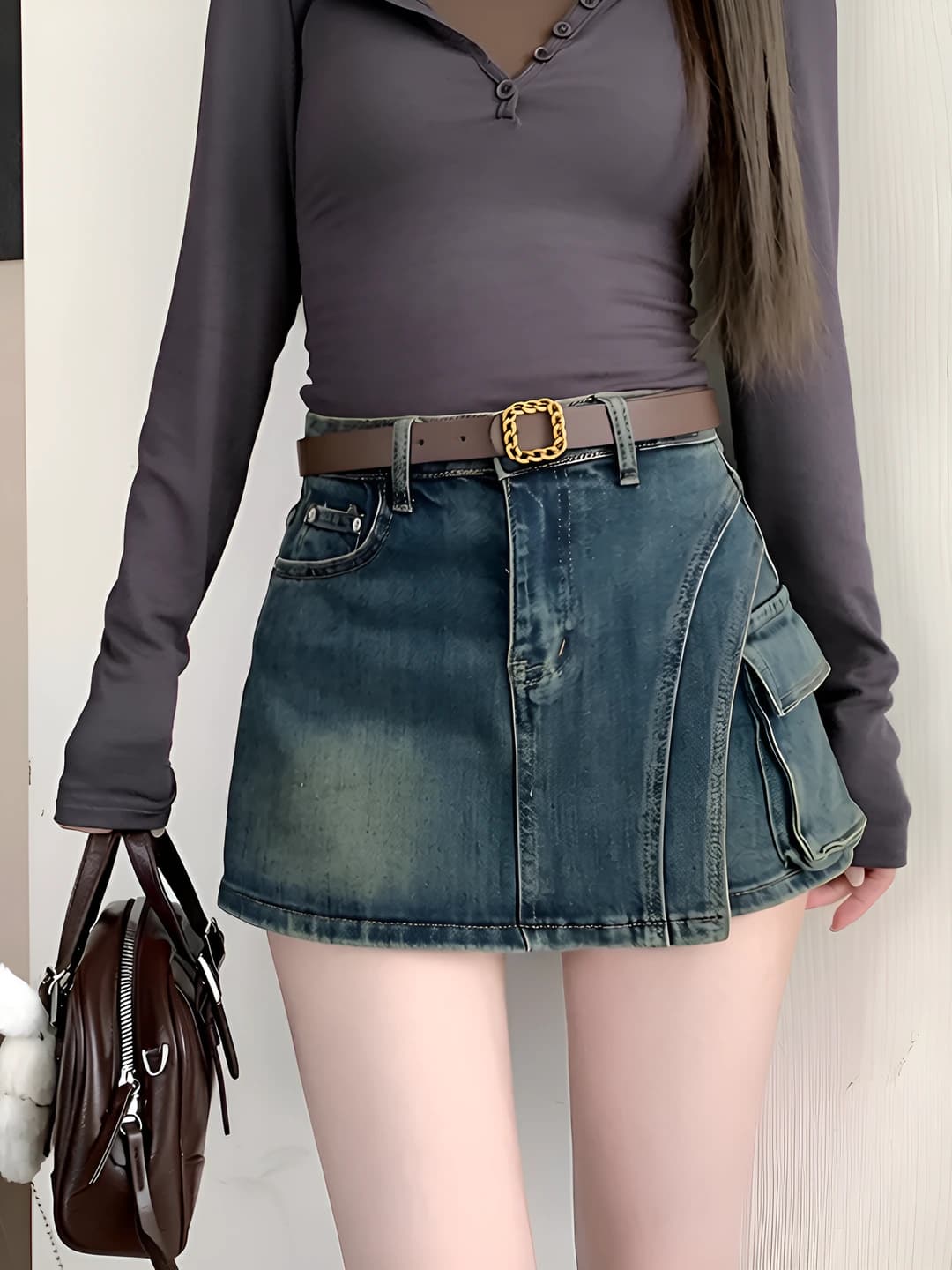 Women's plus size denim skirt, high waist, slimming A-line, summer new model