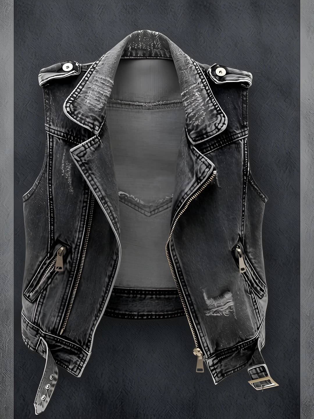 Women's short denim vest in Korean style, slimming, with zip, slim fit, POLO collar, solid colour, spring-autumn