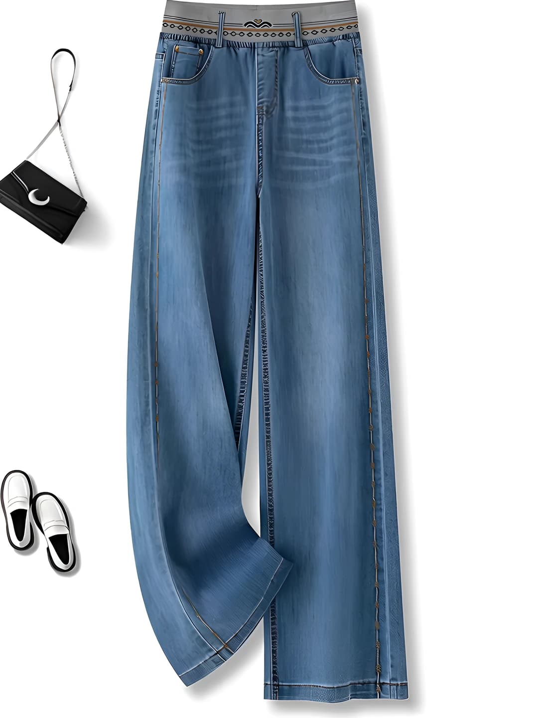 Women's wide and flared jeans: Tencel (Leyser) blend, high waist, straight cut, summer, loose fit
