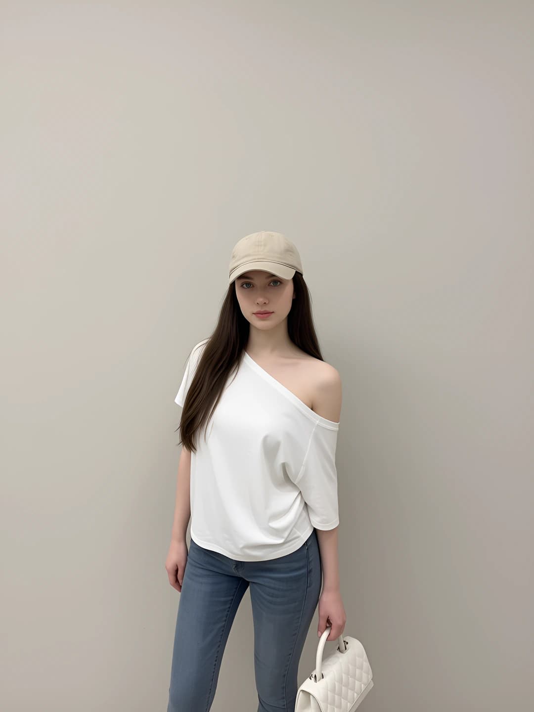 Women's summer short sleeve loose fit solid colour off-shoulder t-shirt