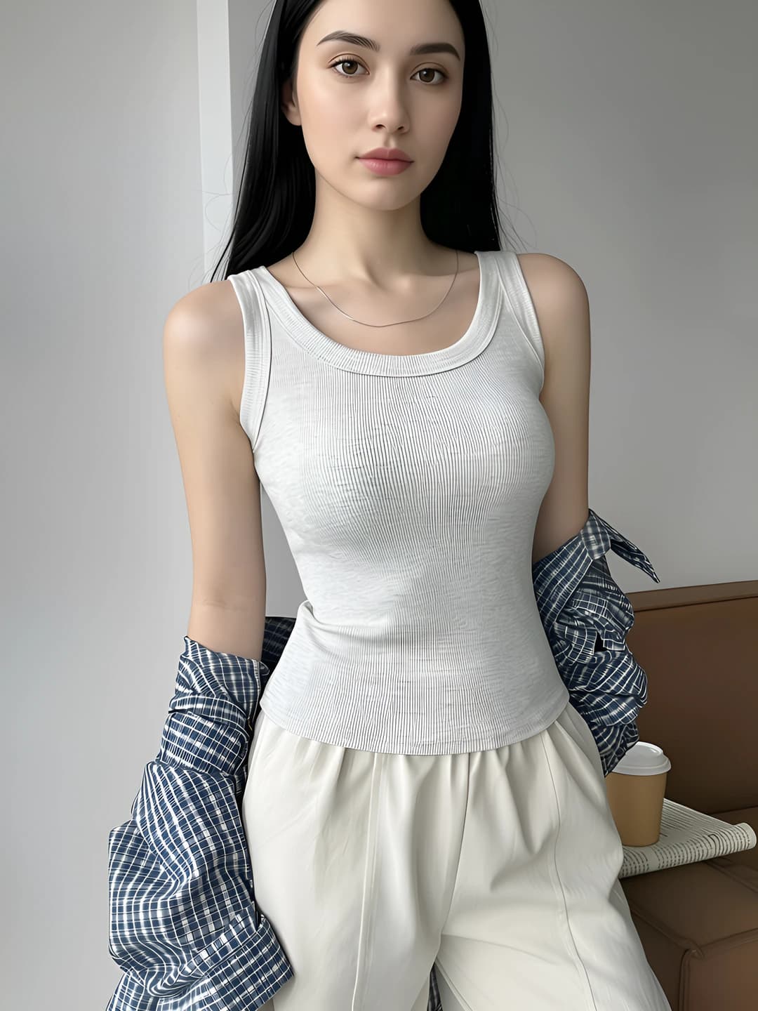 Women's spring-summer tank top, sleeveless, slim fit, solid colour, stretch, high quality