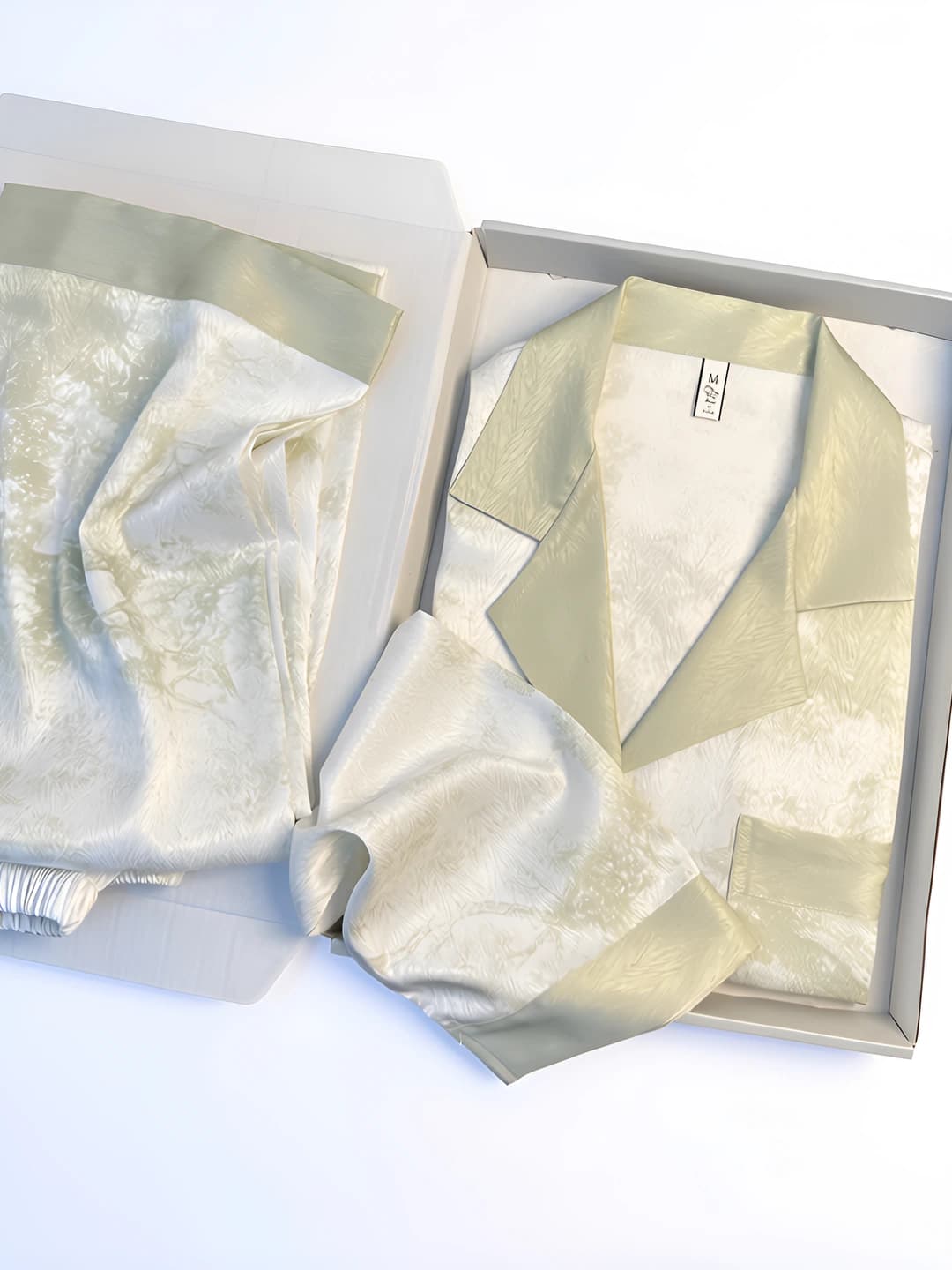 Women's long-sleeve pajama set with trousers, ice-silk fabric, lapel collar, all-season