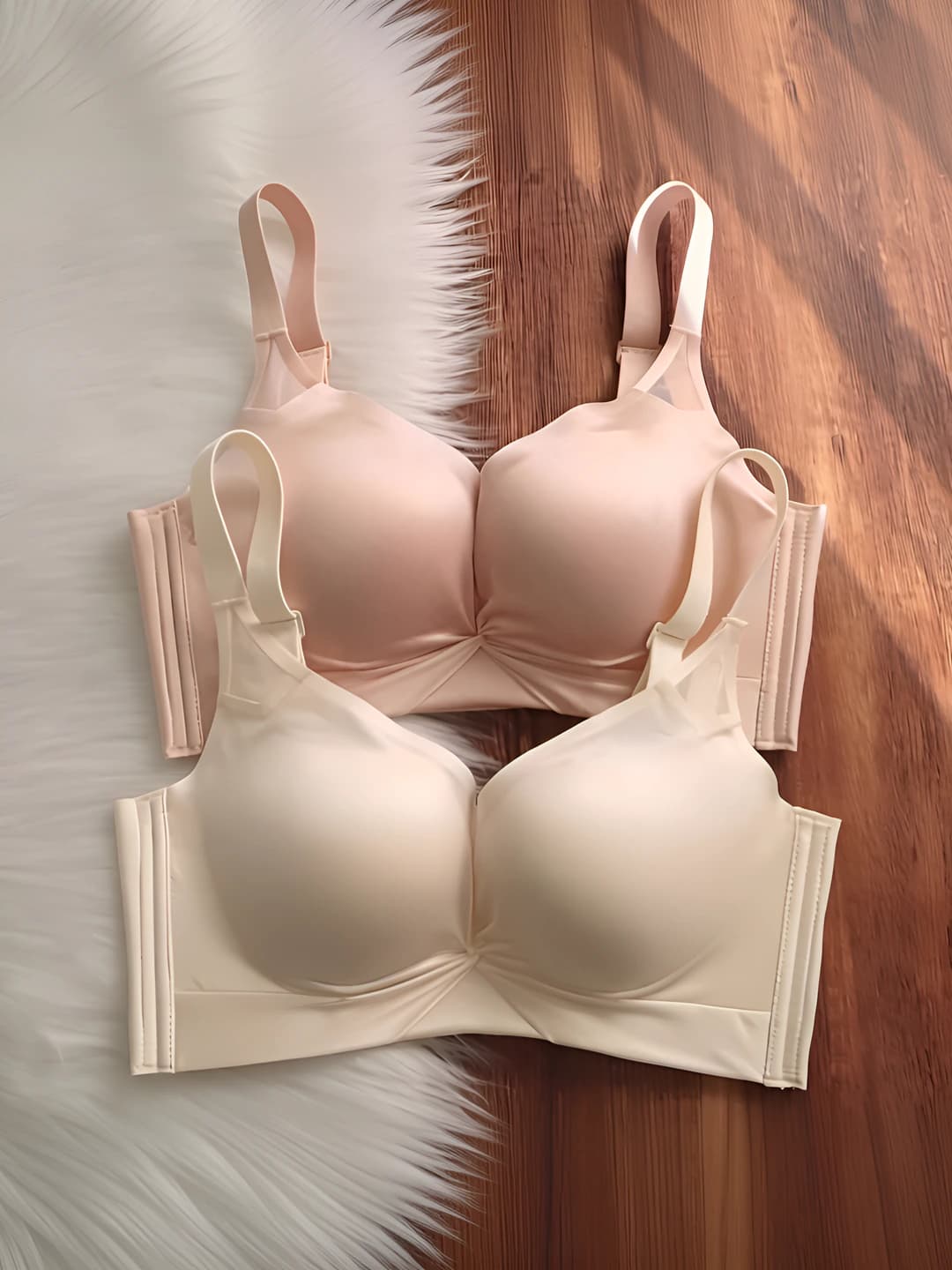 Women's thin seamless bra, visually minimizes large bust, wireless, gathers side breast and prevents sagging