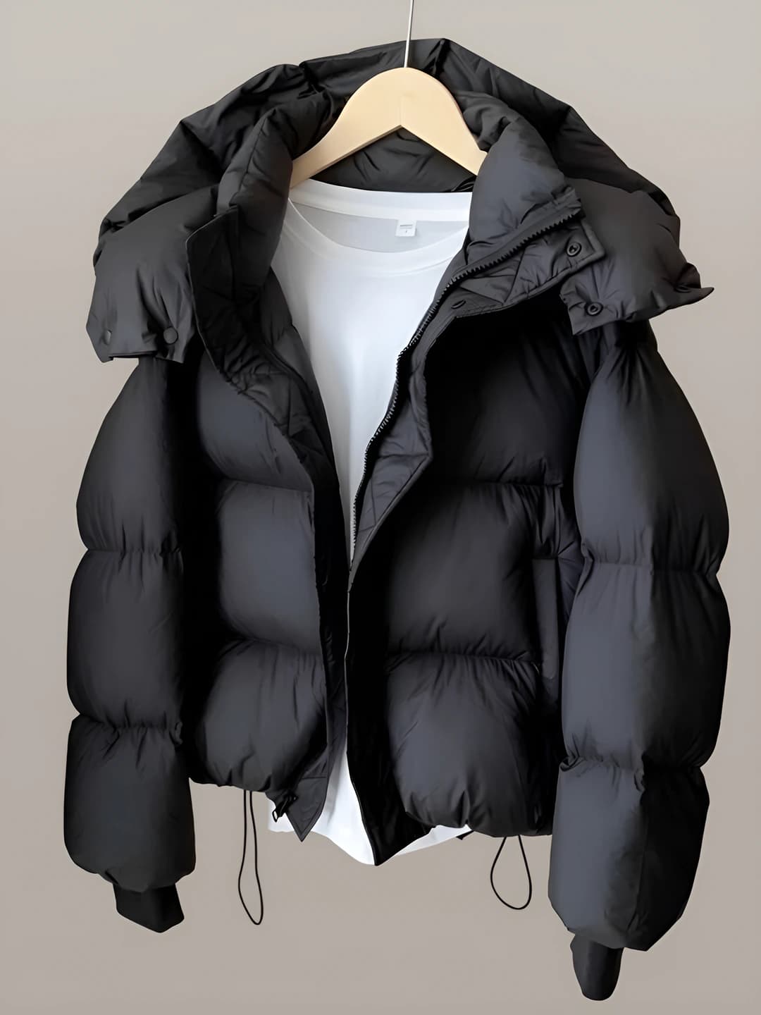Women's 2026 thickened down jacket, down-alternative fill, loose fit, long sleeve, zip, solid colour, Korean style, casual