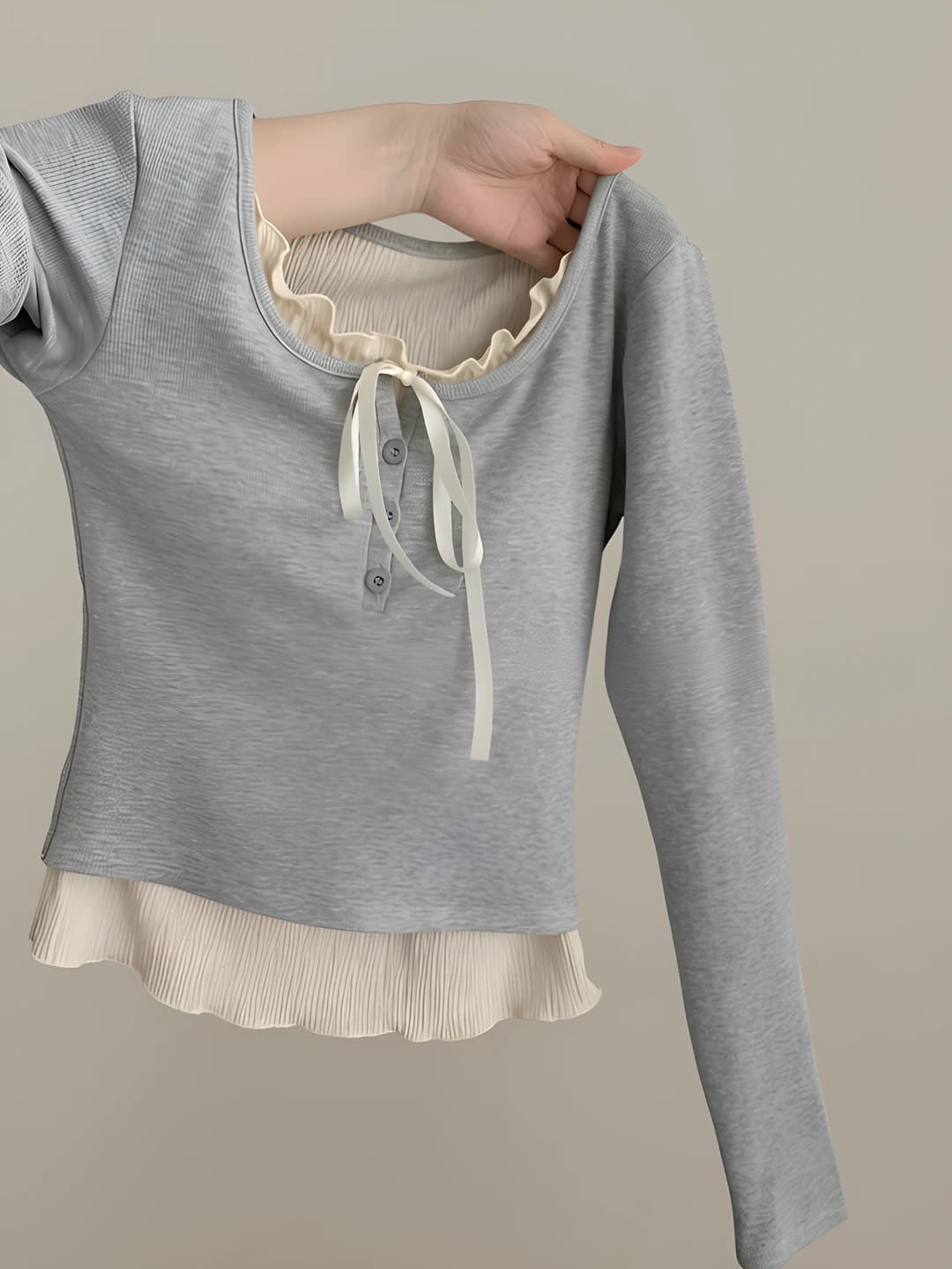 Women's long-sleeve base top, ballet style, slim fit, V-neck, solid colour, for early spring