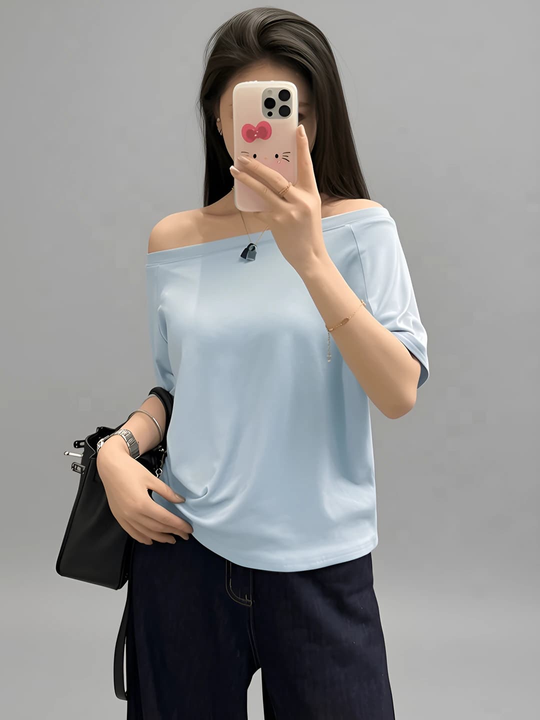 Women's off-shoulder dropped-shoulder top: 92% cotton, short sleeve, loose fit, solid colour, summer