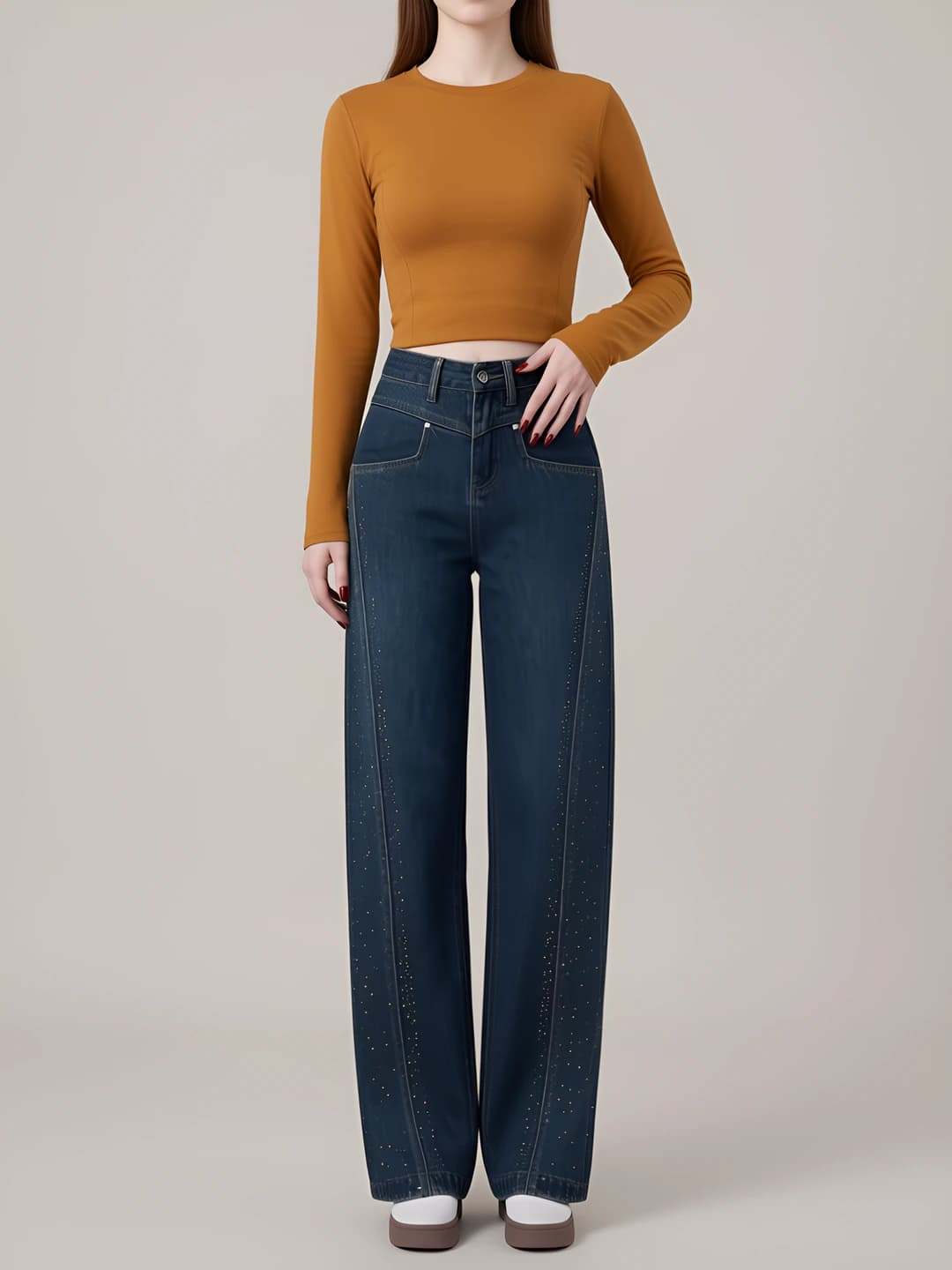 Women's high waist straight cut loose fit jeans, 2026 spring-summer, trousers, not fleece-lined, stretch, printed