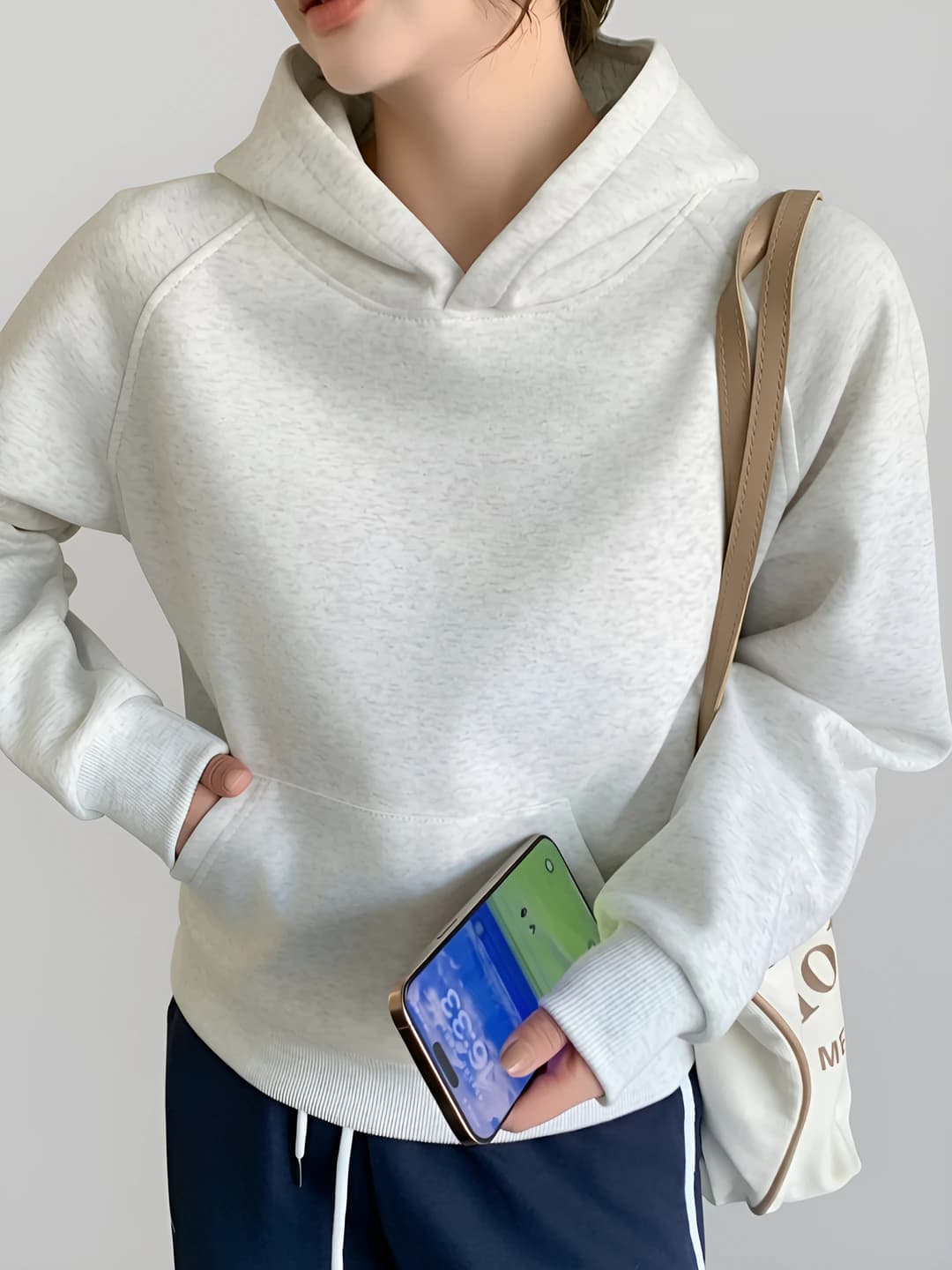 Women's thickened solid colour loose fit long sleeve hoodie for autumn-winter