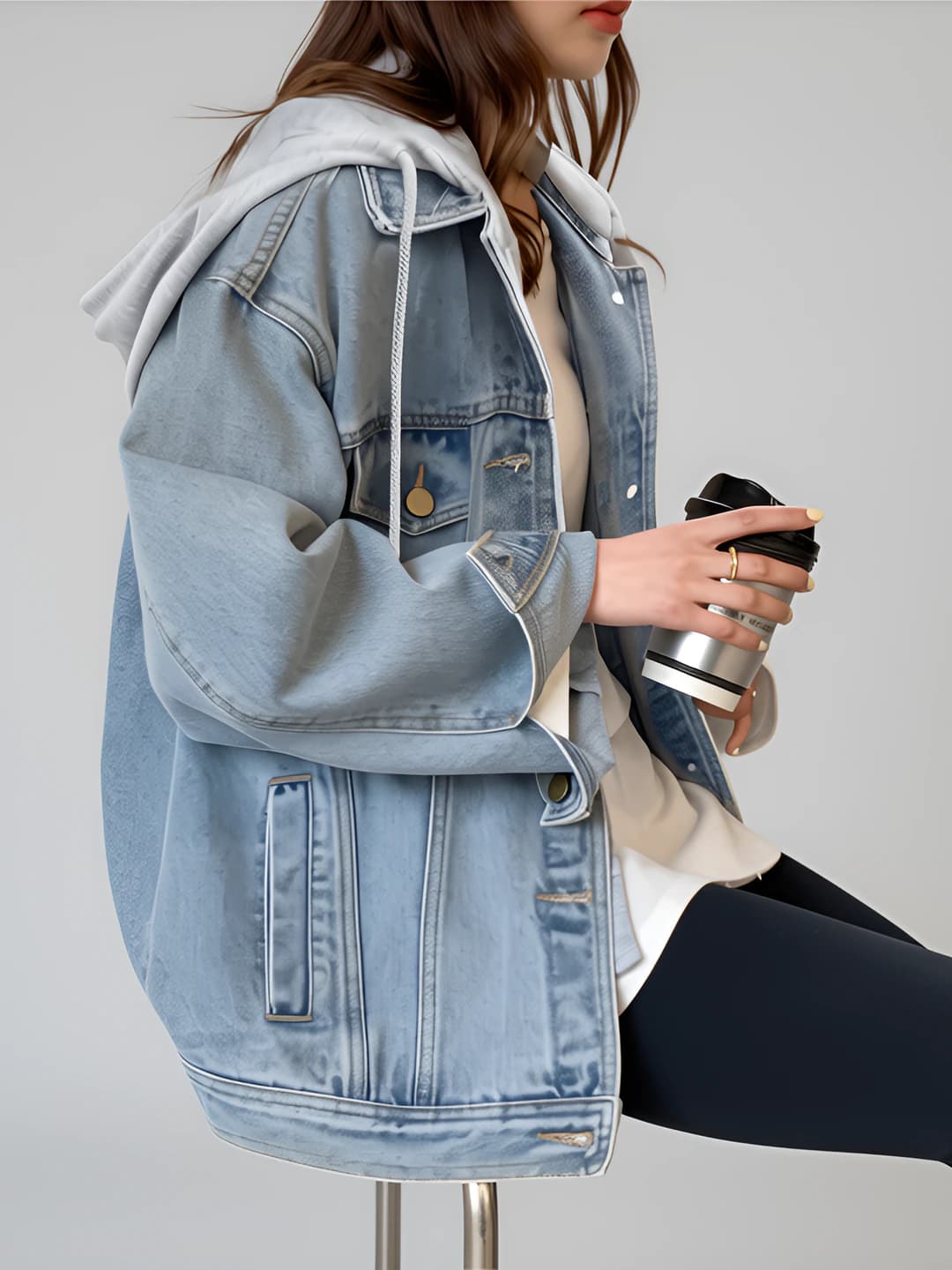 Women's 2026 spring-autumn retro Korean style loose fit long sleeve solid colour denim jacket