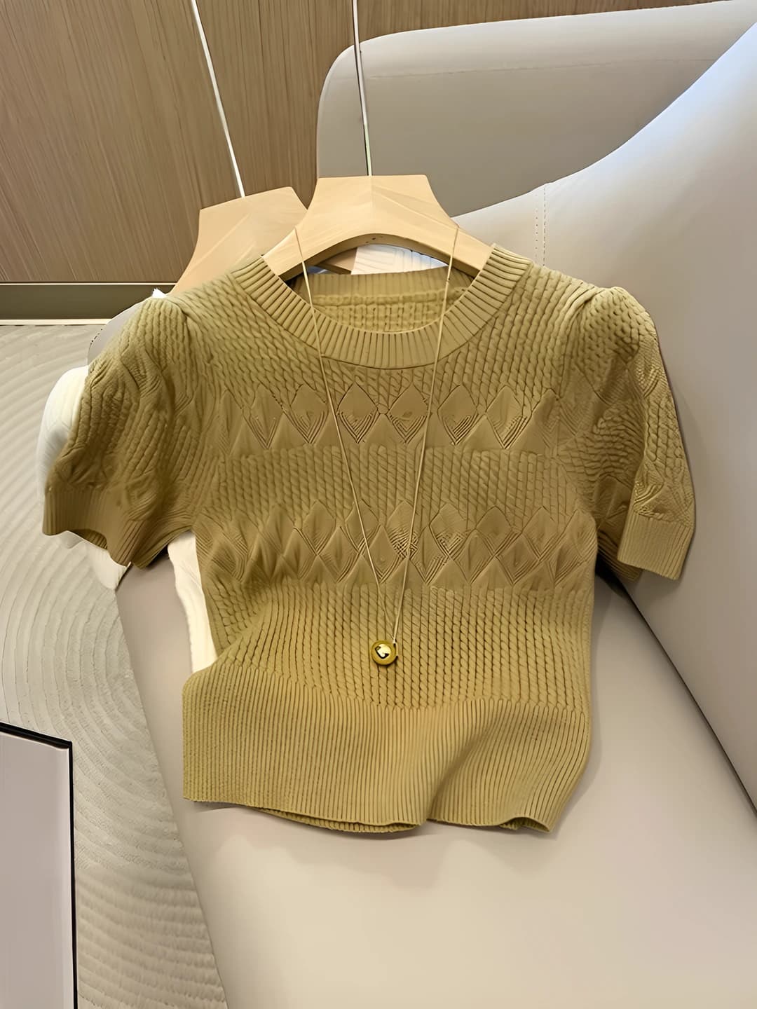 Women's knit top 2026 spring, crew neck, short sleeve, slim fit, solid colour, knitted short-sleeve top