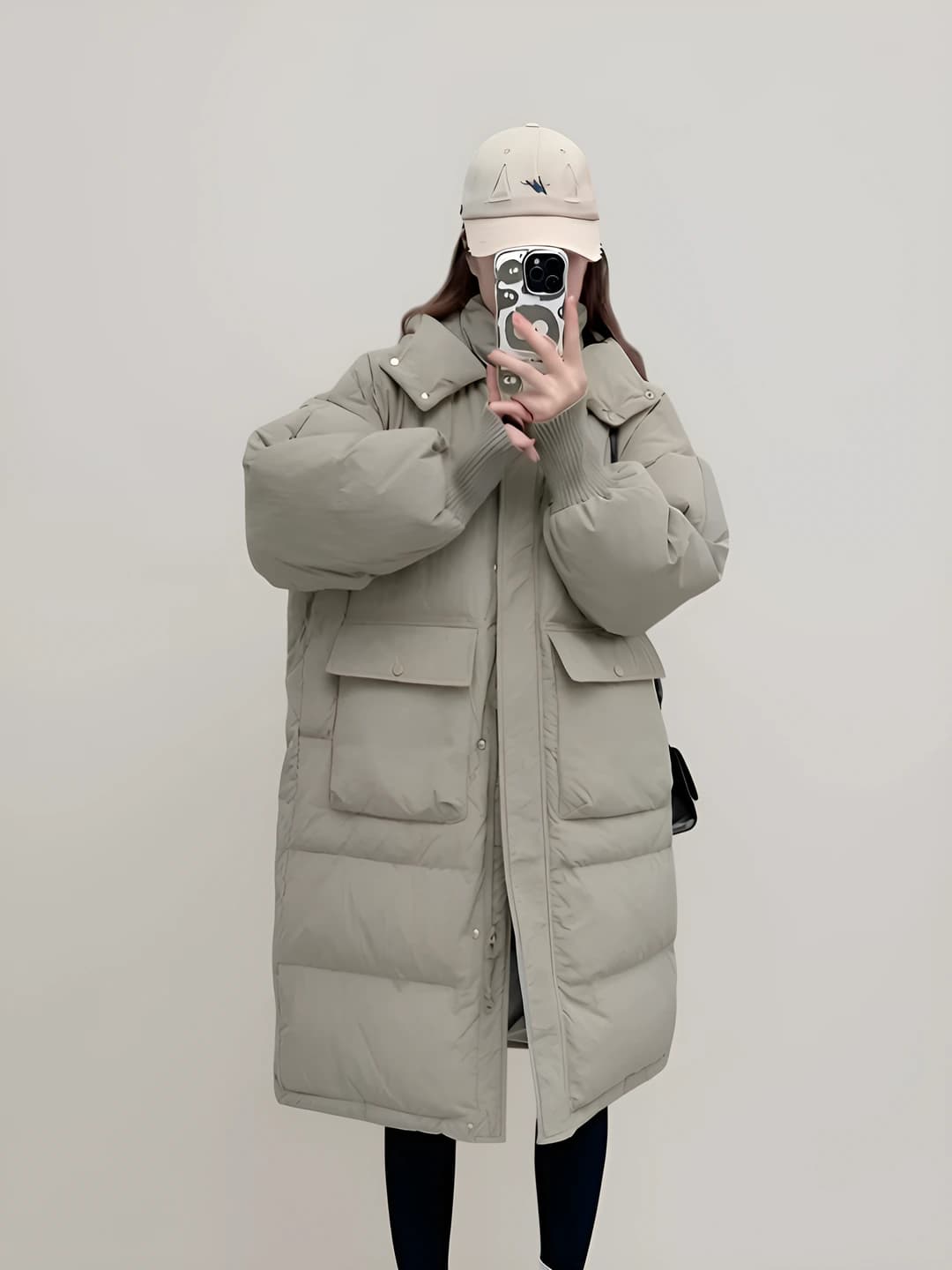 Women's long hooded padded winter coat 2026, Korean style, loose fit, zip, solid colour, thickened