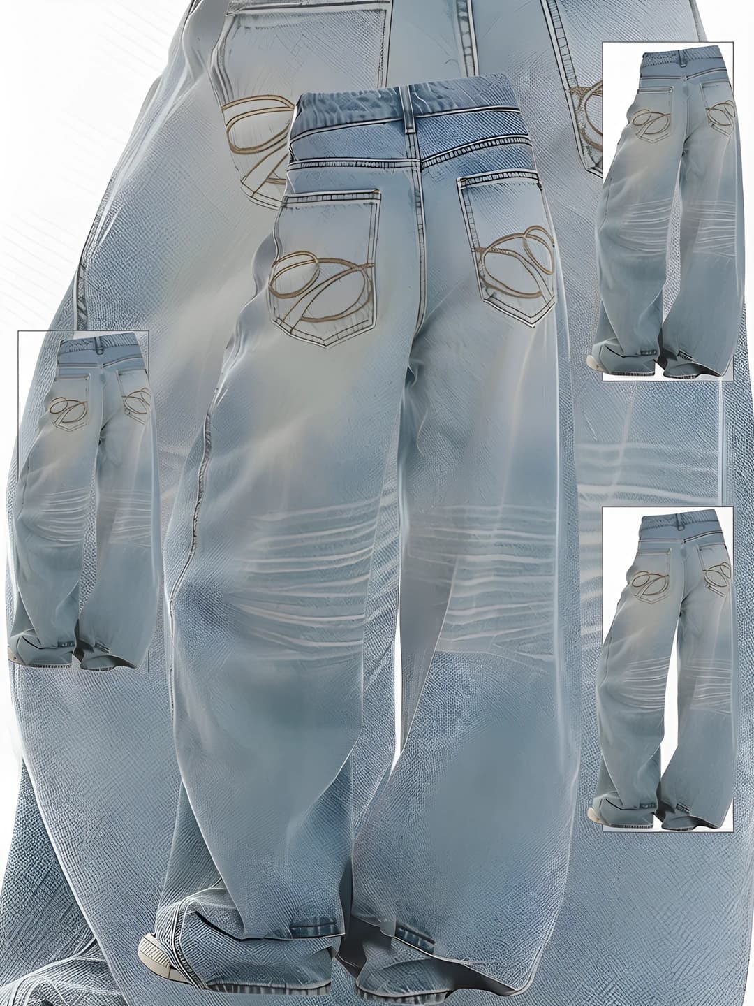 Women's summer high waist wide-leg jeans, embroidered, loose fit, slimming, casual
