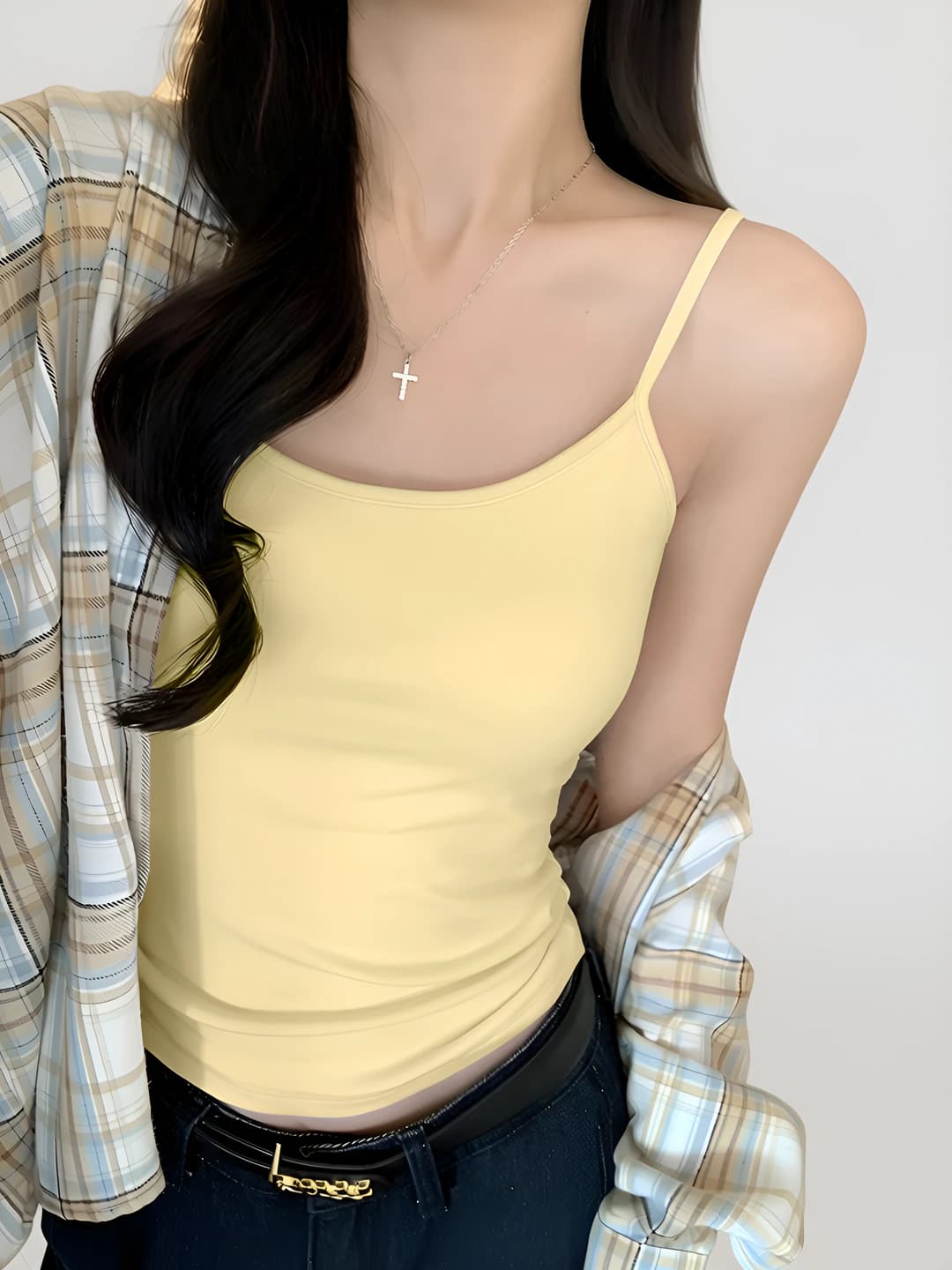 Women's summer strap top, slim fit, slimming, sleeveless, solid colour, non-iron, tank top for layering