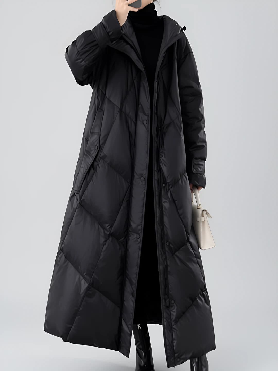 Women's 2026 winter down jacket: plus size, mid-length, thickened, down-alternative fill, loose fit, stand collar, zip, solid colour