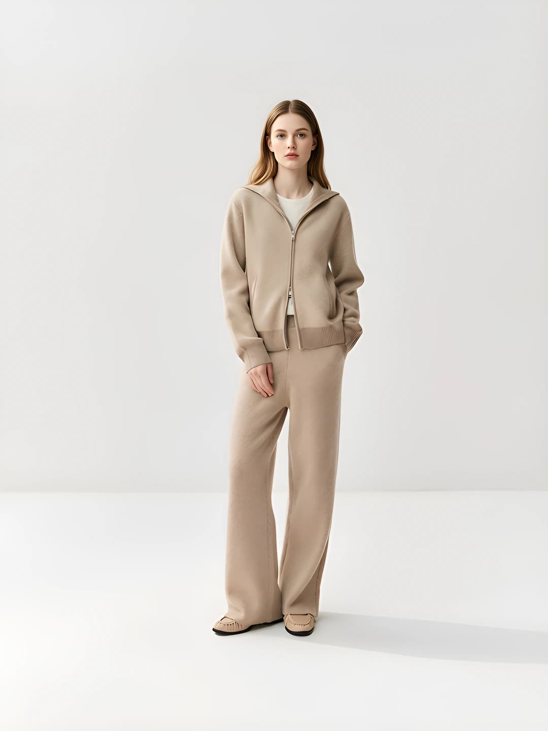 Elegant camel open sweater