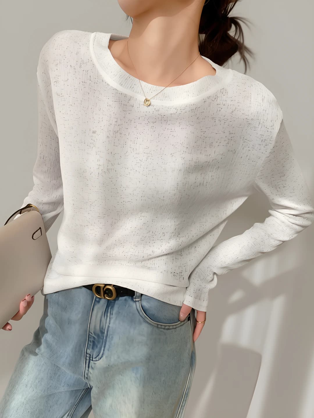 Women's knit top, loose fit, crew neck, long sleeve, sun-protective, cosmic pattern, thin, non-iron, pullover, street style