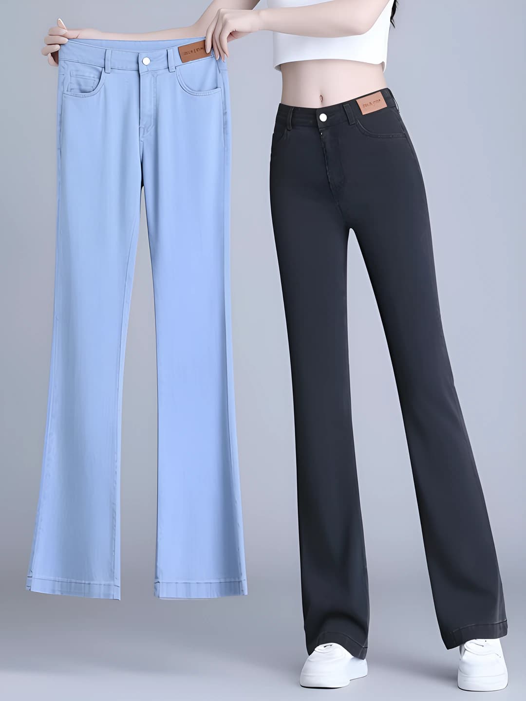 Women's jeans, 2026 summer, thin, slim fit, high waist, ice-silk fabric, wide and flared