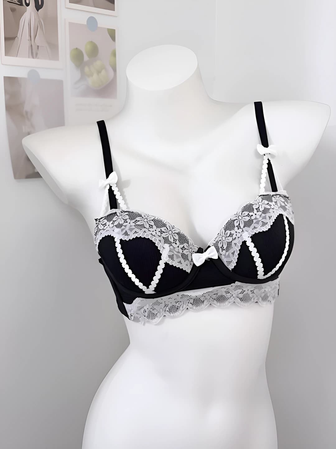 Women's thin lace bra set, anti-sagging, push-up, seamless, breathable, moisture-wicking, Japanese style