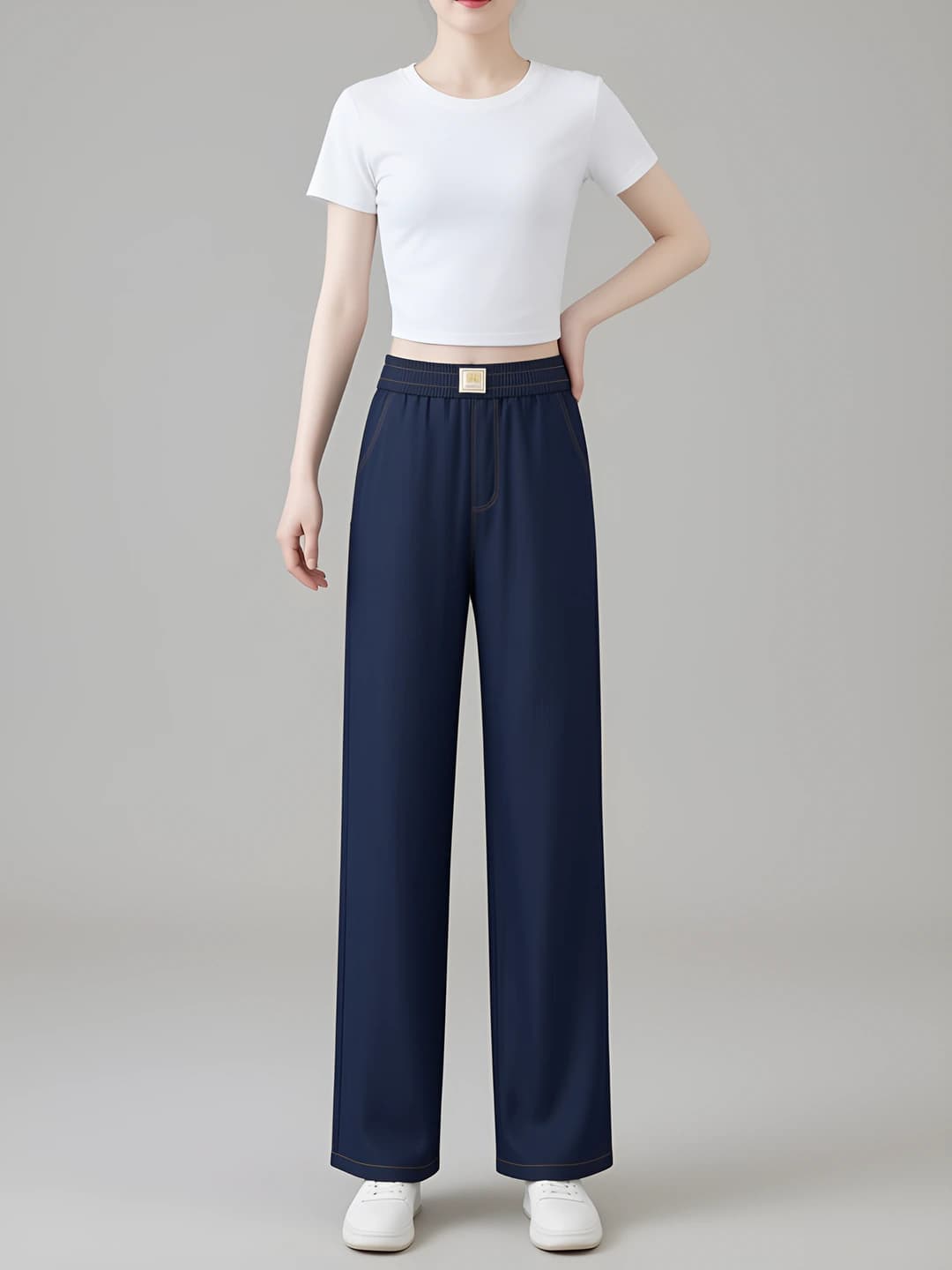 Women's ultra-thin tencel wide-leg casual trousers for summer 2026, high waist, elastic waist, straight cut, slimming, loose fit, jeans