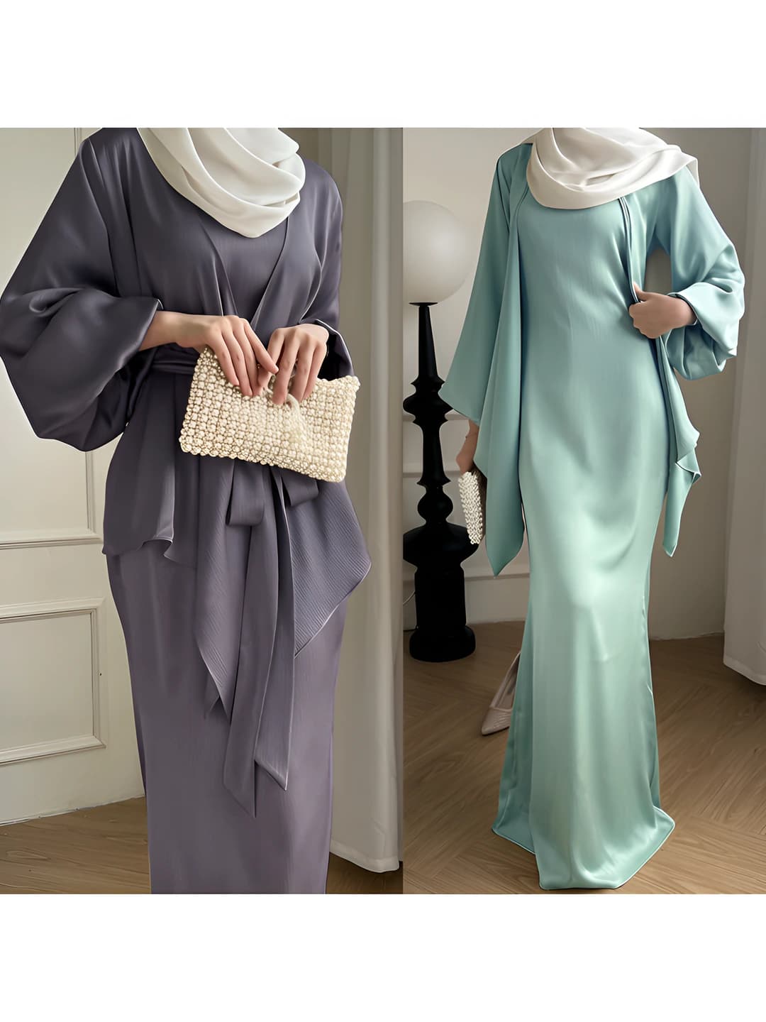 Women's solid colour two-piece religious set with hijab and long skirt