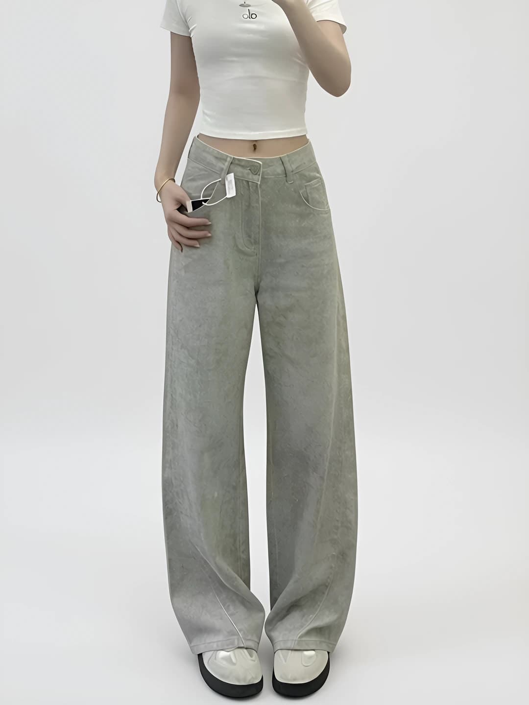 Ayollar uchun kuzgi keng va klesh jinsi shimlar, baland bel, to'g'ri kesim, katta o'lcham, nozik ko'rsatadigan, bo'sh (oversize), fermuar