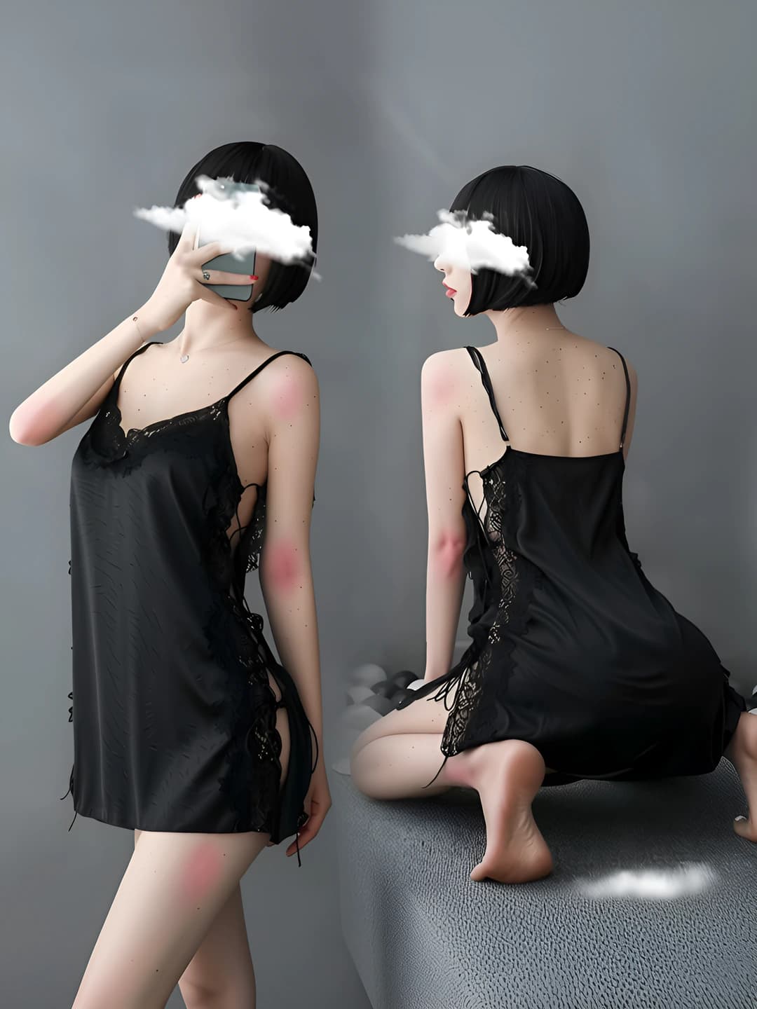 Black nightgown + T-briefs
