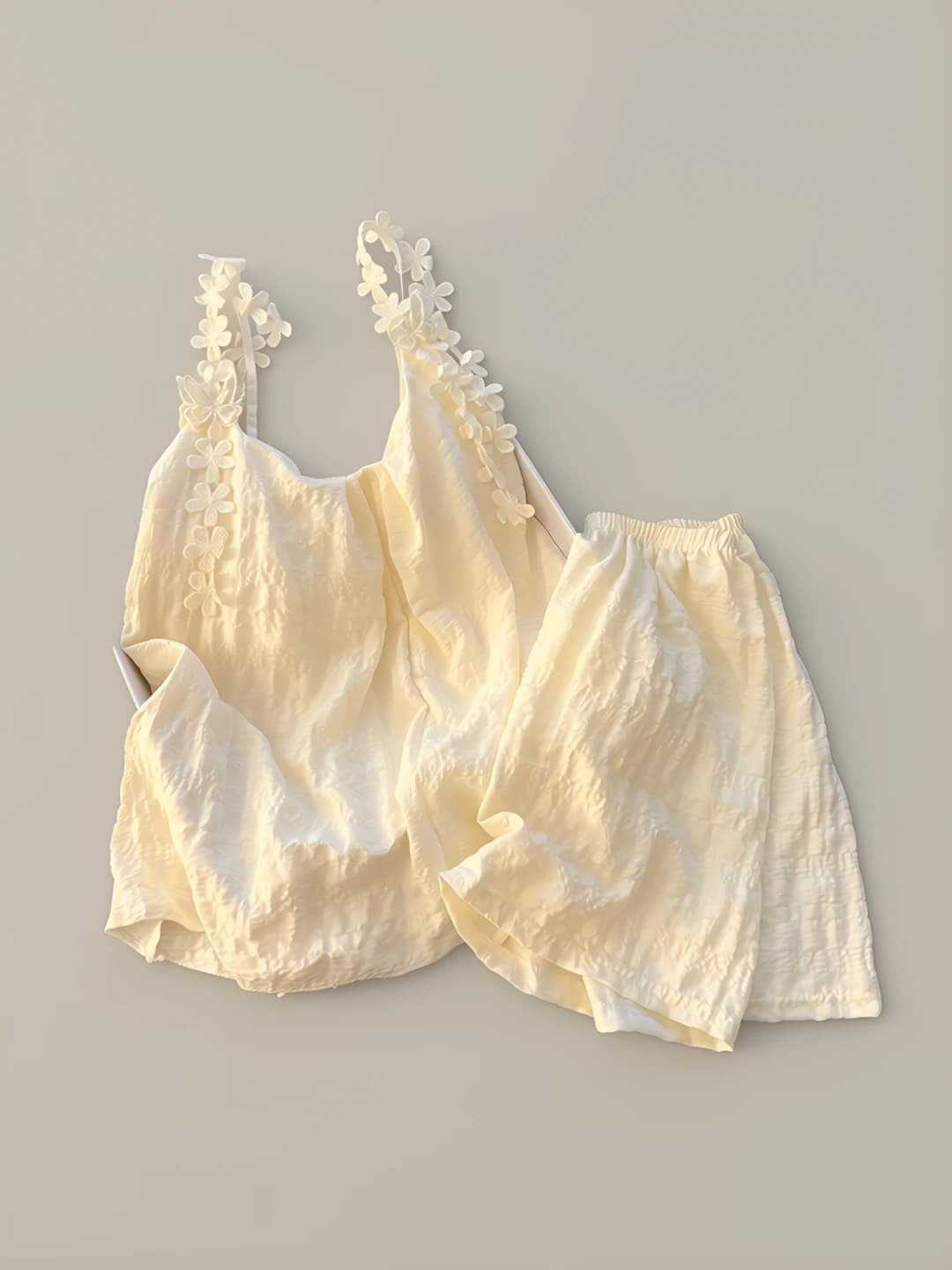 Women's summer pajama set: blue cloud cotton, camisole top and shorts, square neck, sleeveless, thin, breathable loungewear