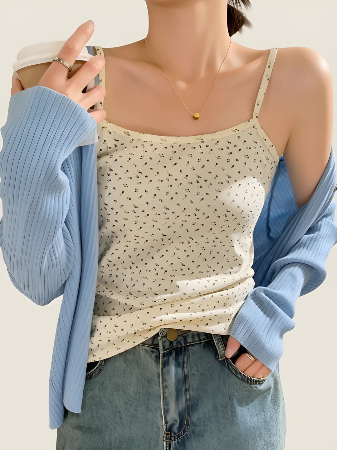 Women's printed strap top, slim fit, all-season