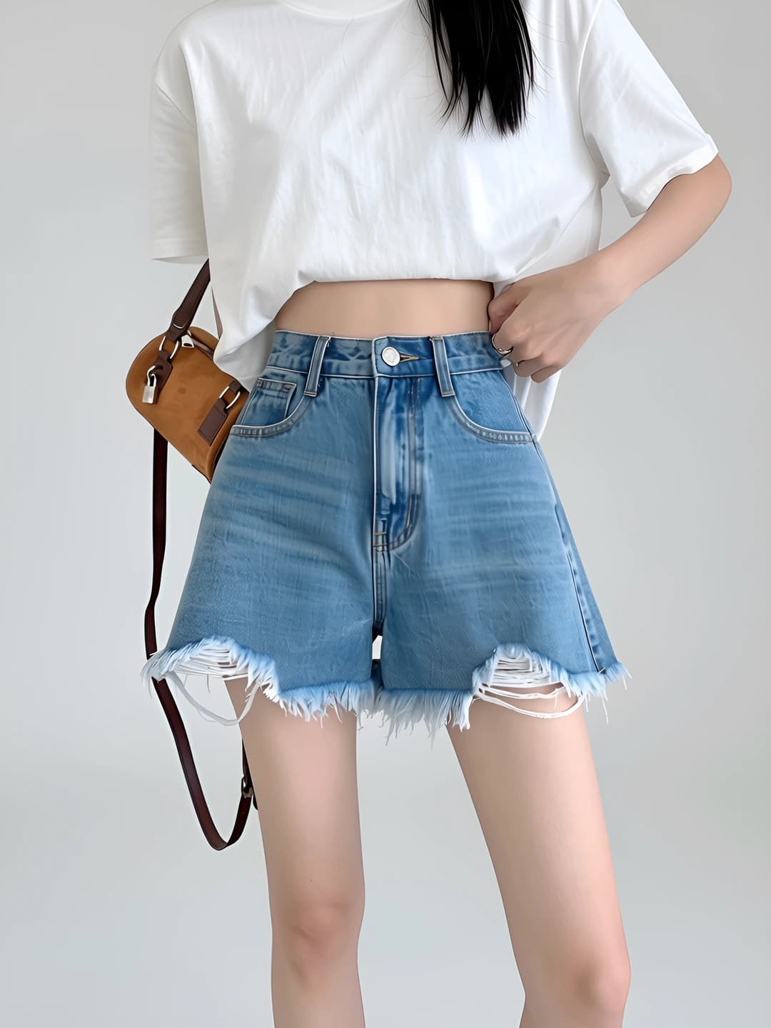 Women's ins style thin denim shorts, wide-leg trousers, high waist, loose fit, plus size, summer, casual