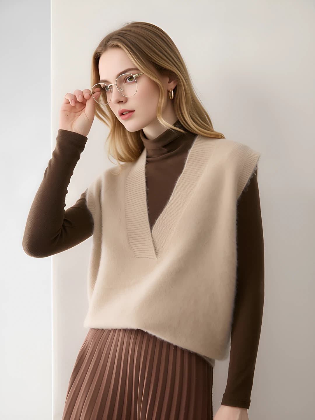 Женский свитер-жилет из 100% кашемира, V-образный вырез, свободный крой, тёплый, однотонный