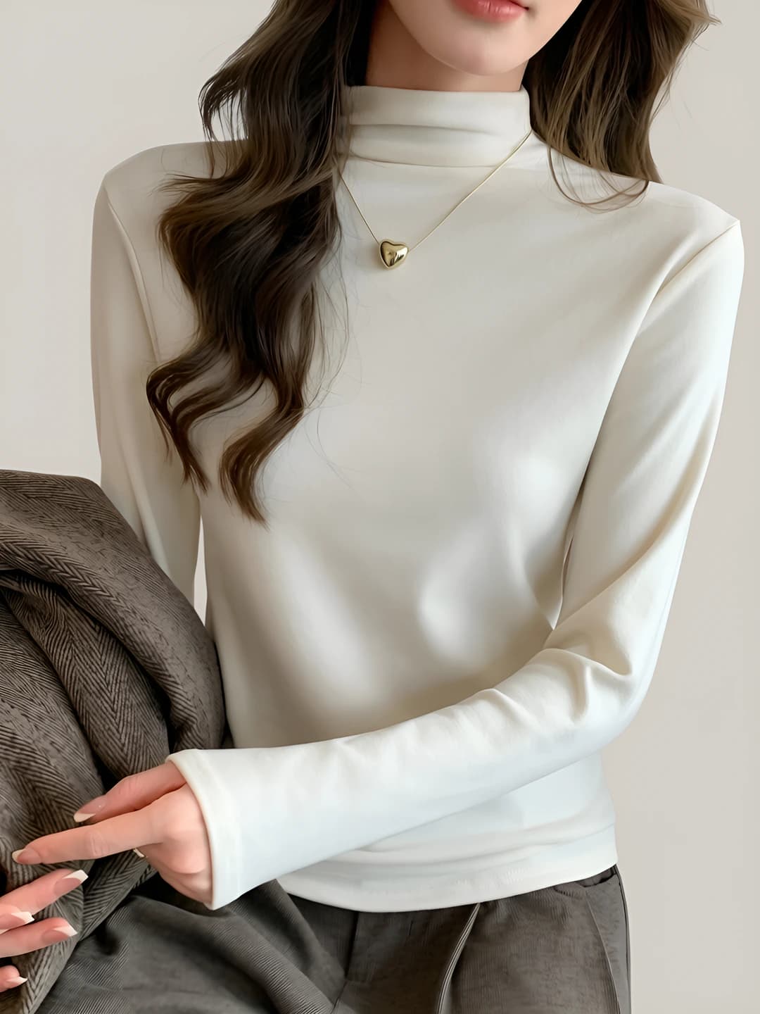 Women's autumn-winter warm mock neck long sleeve slim fit longsleeve