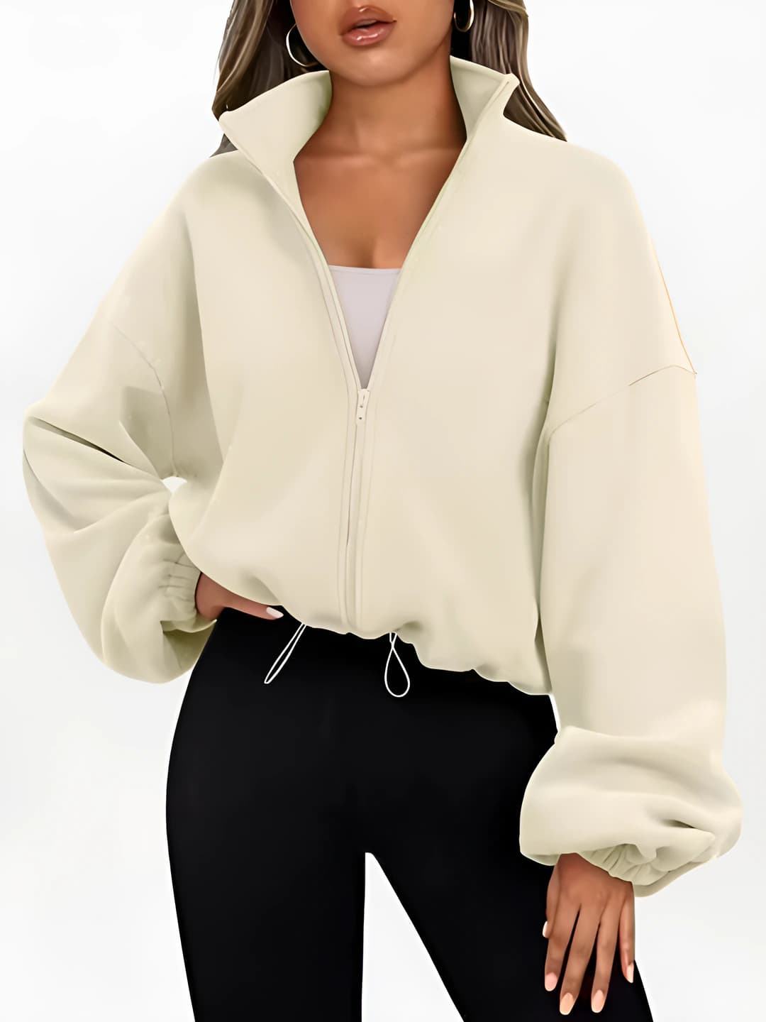 2026 women's fleece-lined sports stand collar zip jacket