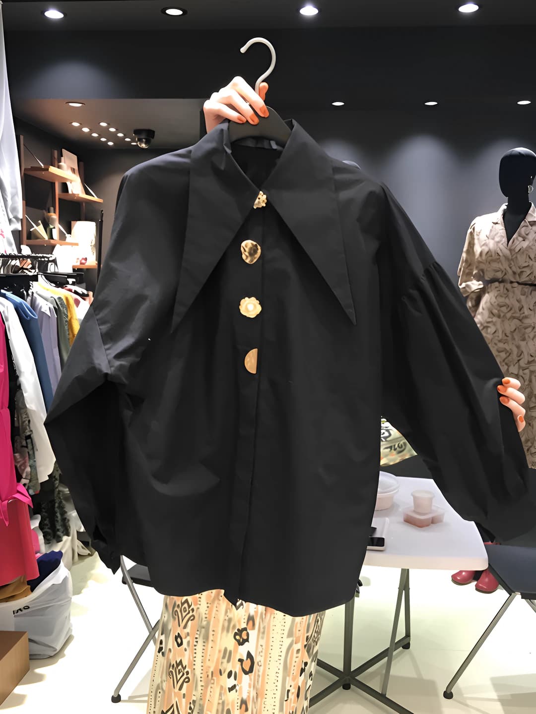Women's 2026 spring blouse, slim fit, long sleeve, lapel collar, solid colour, button closure
