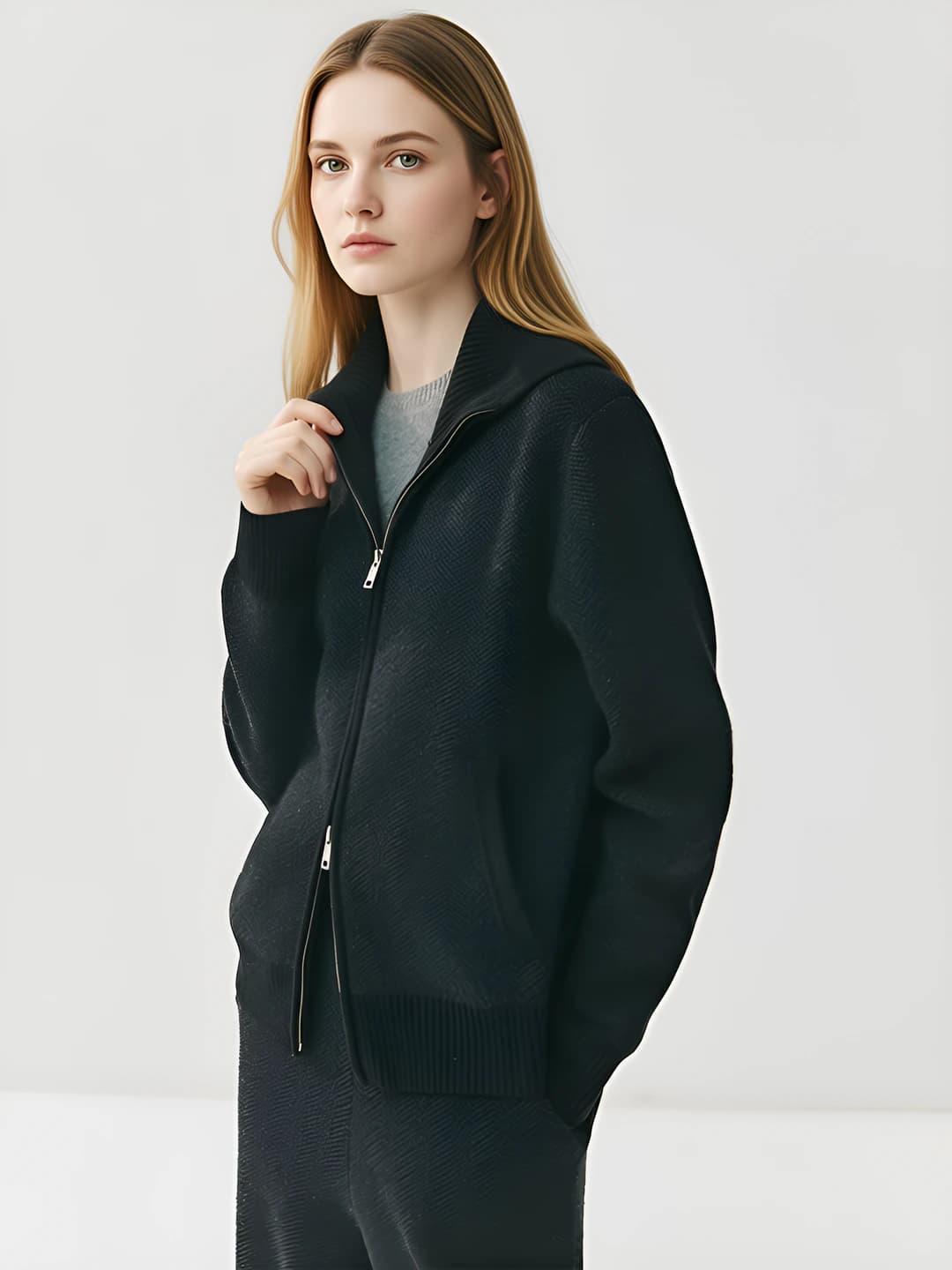 Tobacco grey open sweater