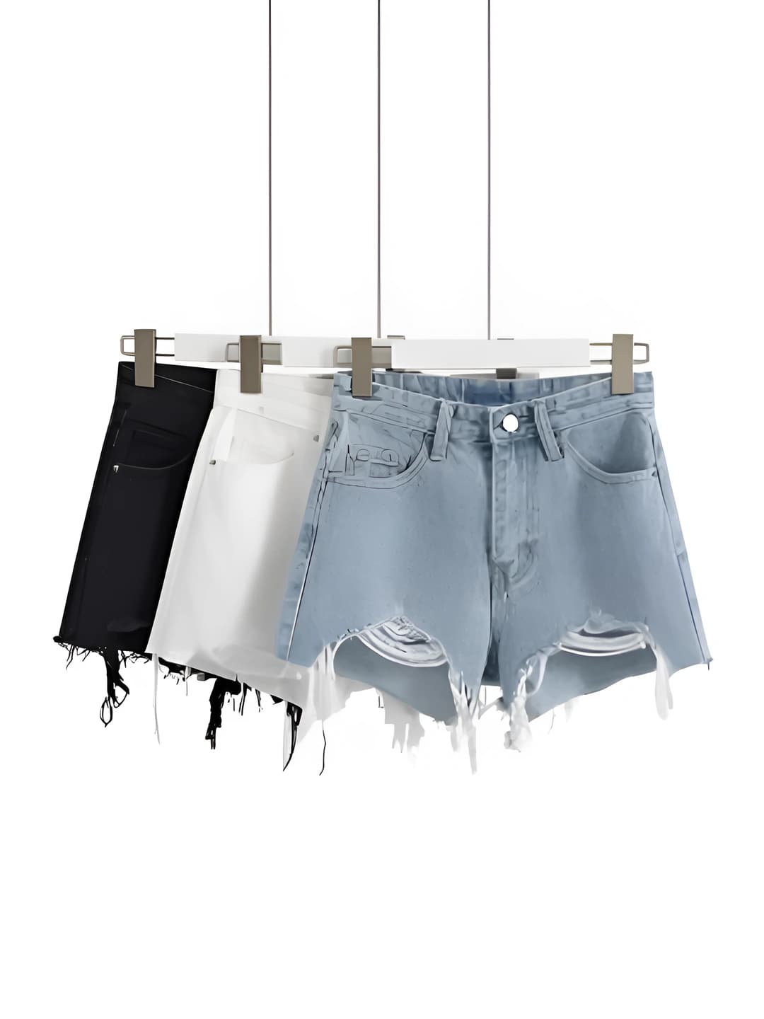 Women's 2026 summer denim shorts, high waist, distressed, slimming, straight cut, wide-leg trousers