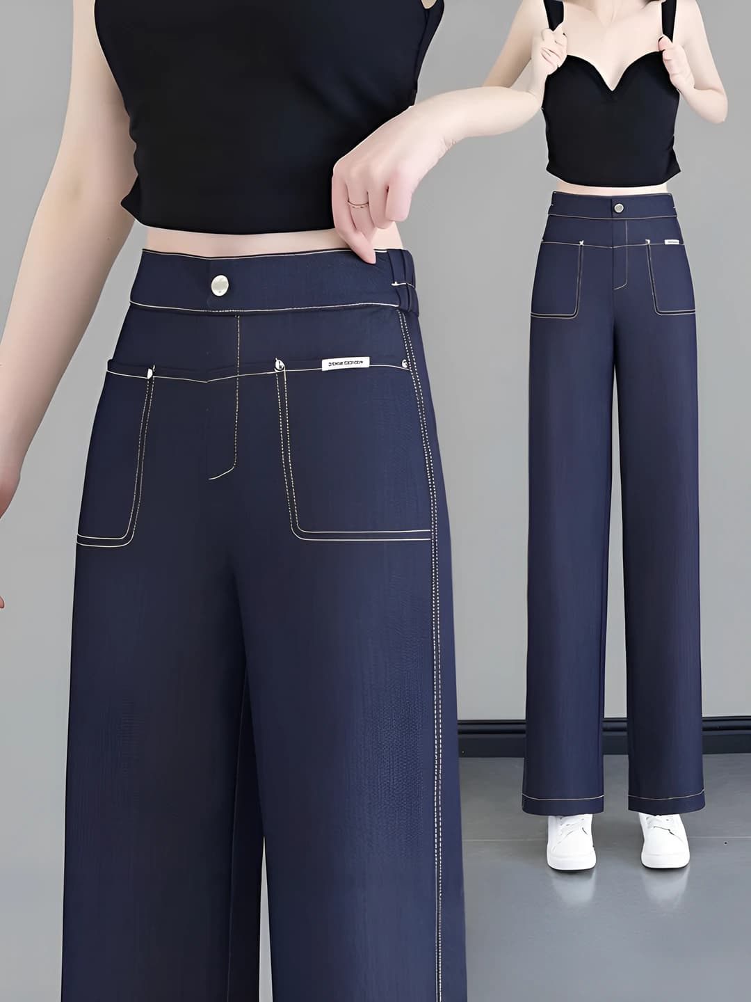 Ayollar uchun 2026 yozgi keng va klesh jinsi shimlar, baland bel, juda yupqa, bo'sh (oversize), to'g'ri kesim, Tencel mato