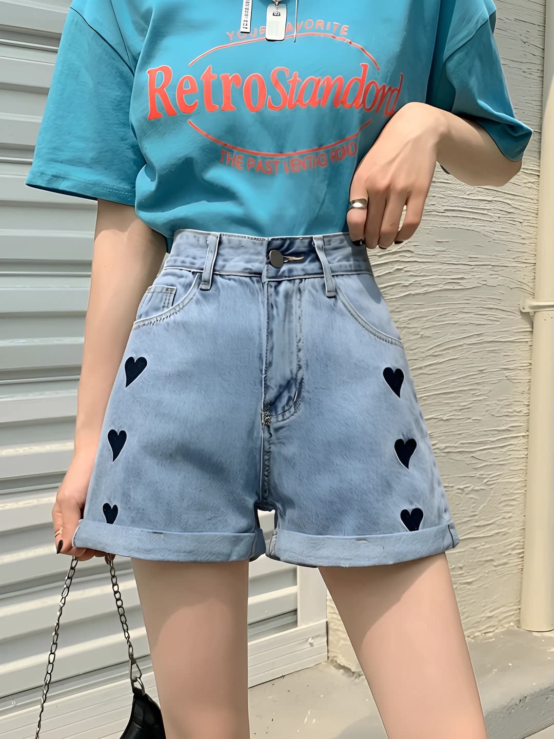 Women's summer high waist embroidered denim shorts, loose fit, slimming, wide-leg