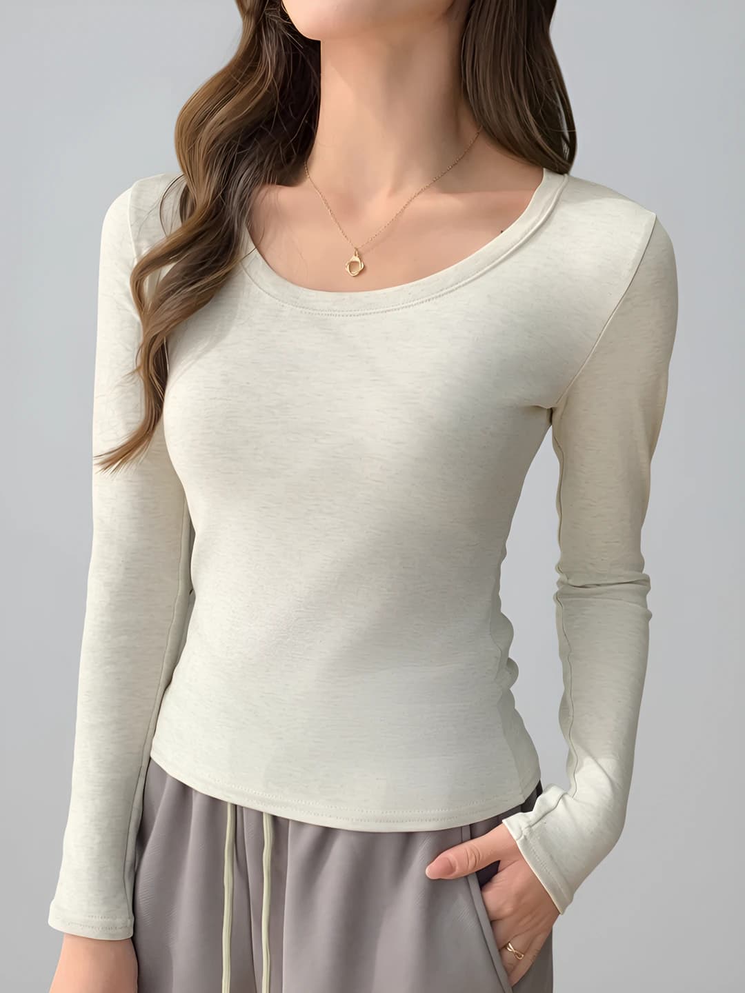 Women's 95% cotton crew neck long sleeve slim fit long-sleeve base top, slimming, all-season
