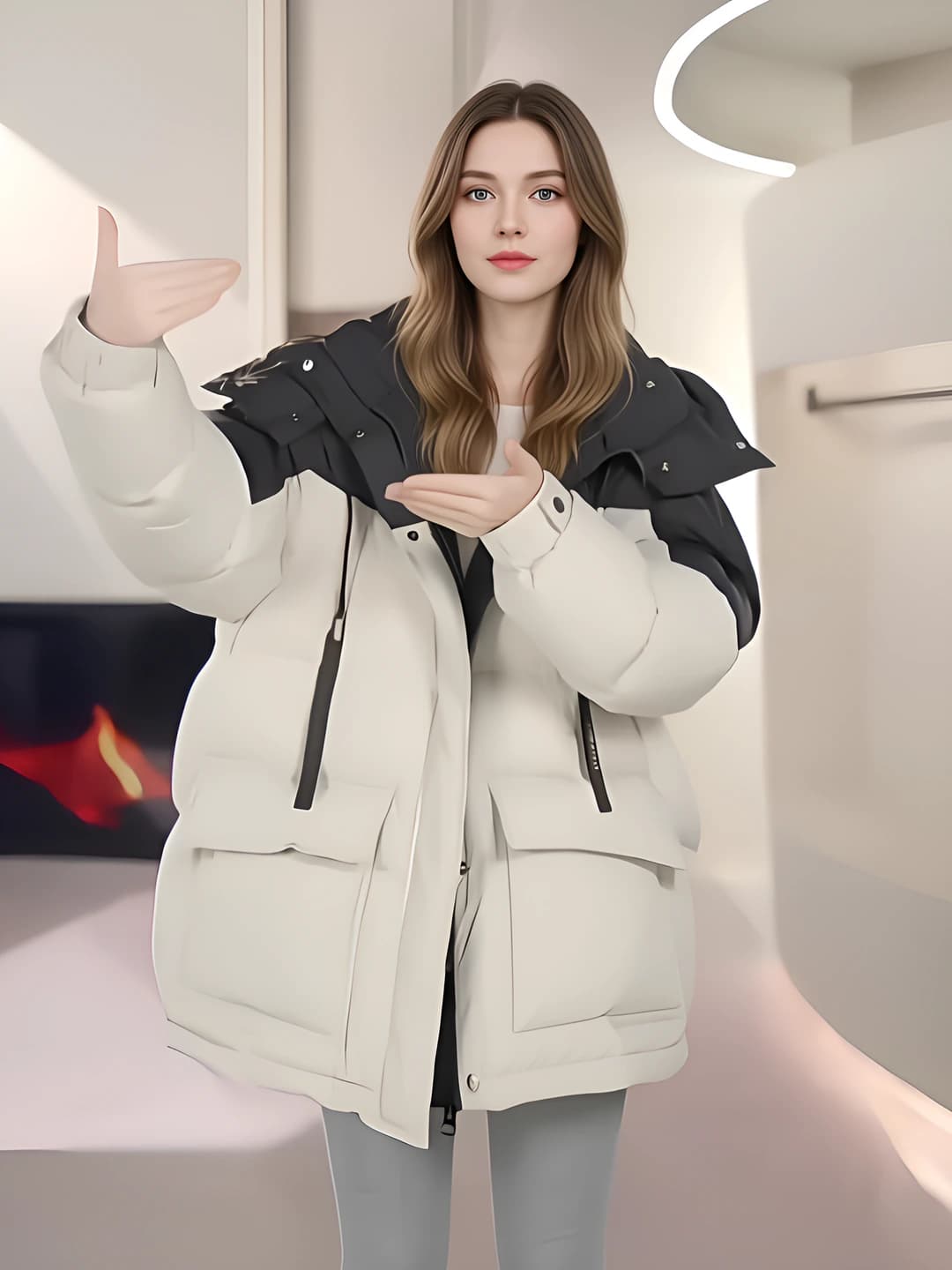 Women's Korean style padded winter jacket, 2026 winter, down-alternative fill, mid-length, loose fit, zip, long sleeve, petite