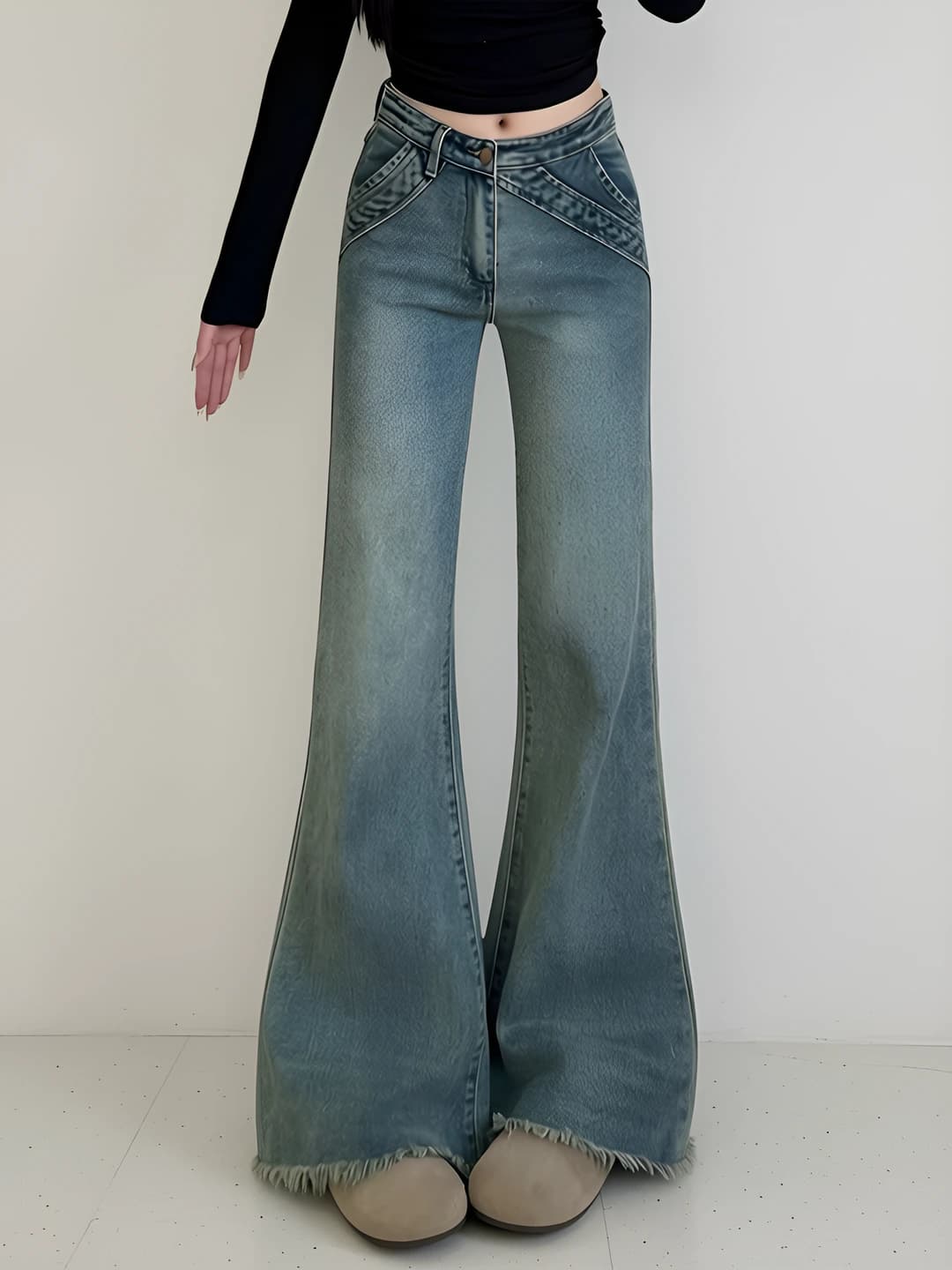 Women's wide and flared jeans for autumn, high waist, loose fit, slimming, plus size