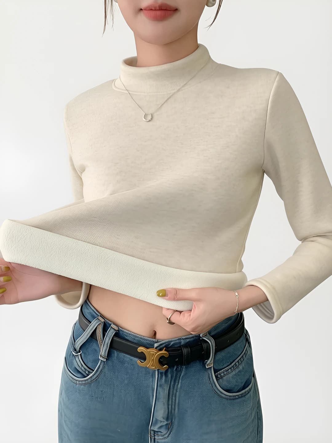 Women's mock neck fleece-lined thickened slim fit long sleeve slimming warm stretch autumn-winter turtleneck