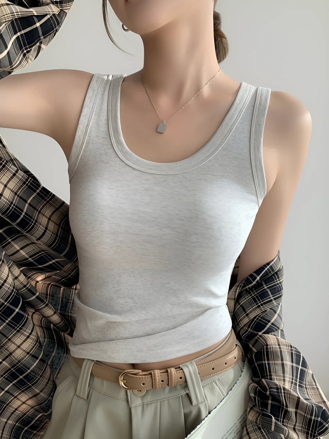 Women's solid colour U-neck tank top, slim fit, slimming, 90-95% cotton, all-season