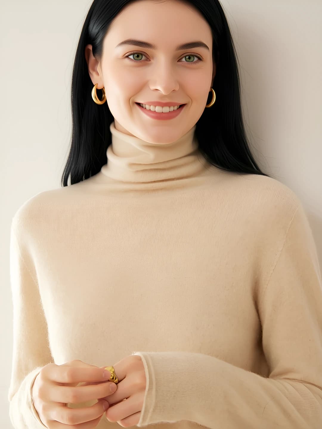 Women's cashmere turtleneck, solid colour, loose fit, long sleeve, slimming, long-sleeve base top