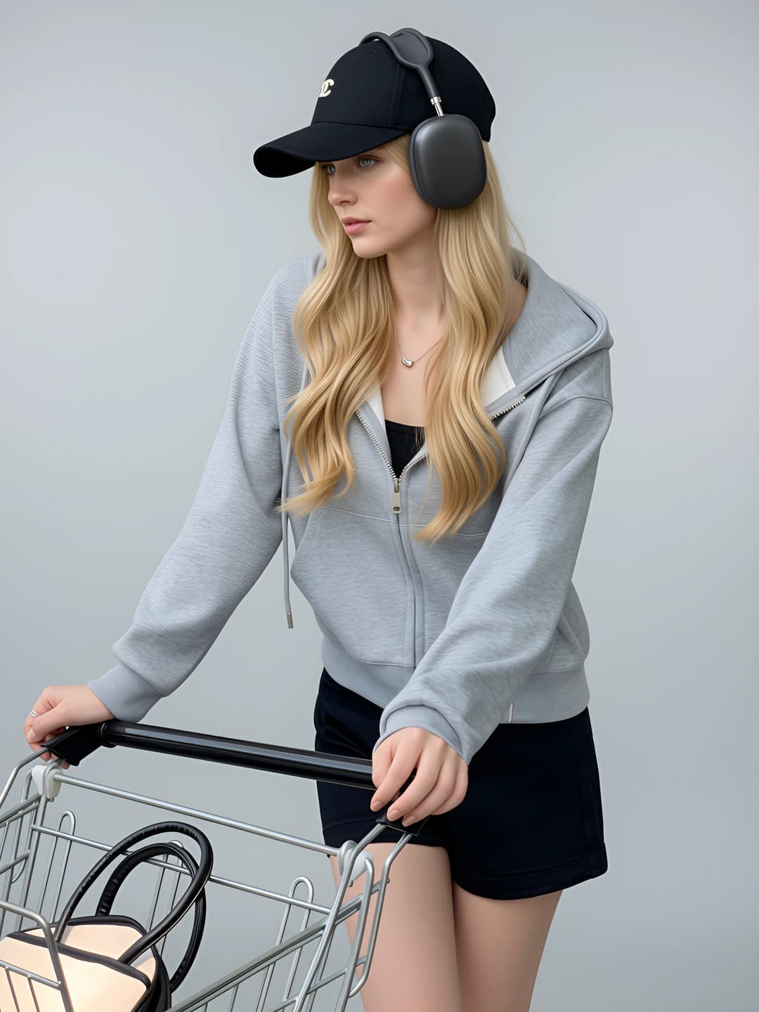Women's zip-up hooded sweatshirt, solid colour, slim fit, long sleeve, for spring-autumn and winter