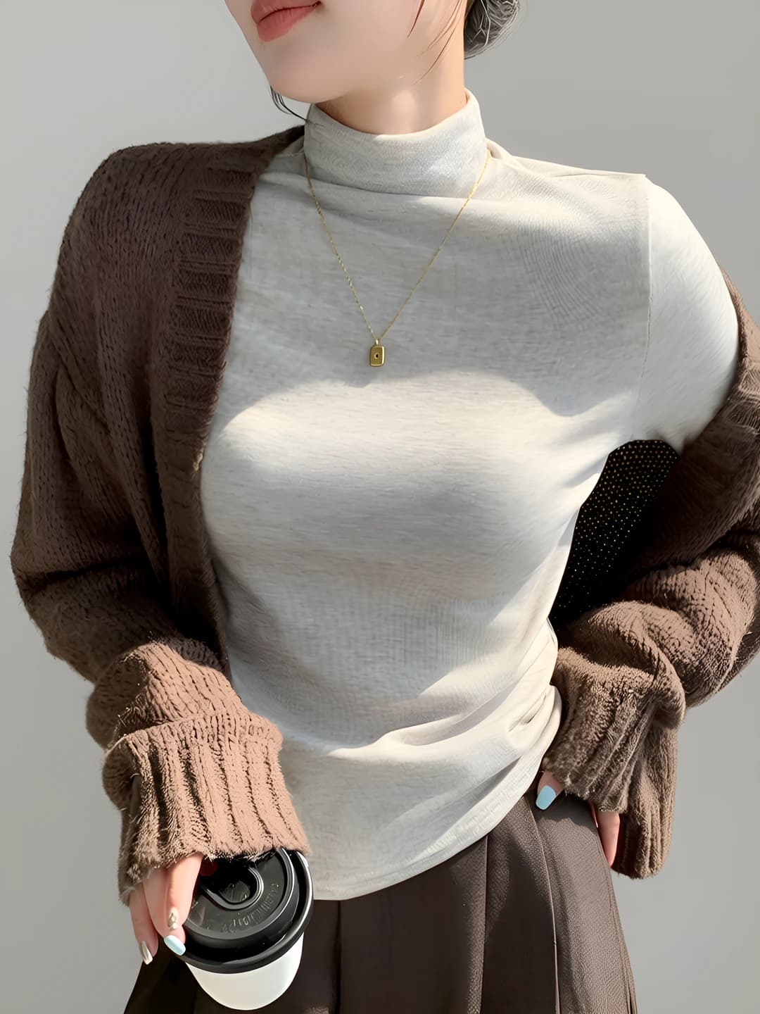 Women's long-sleeve base top: mock neck, slim fit, long sleeve, warm, autumn-winter